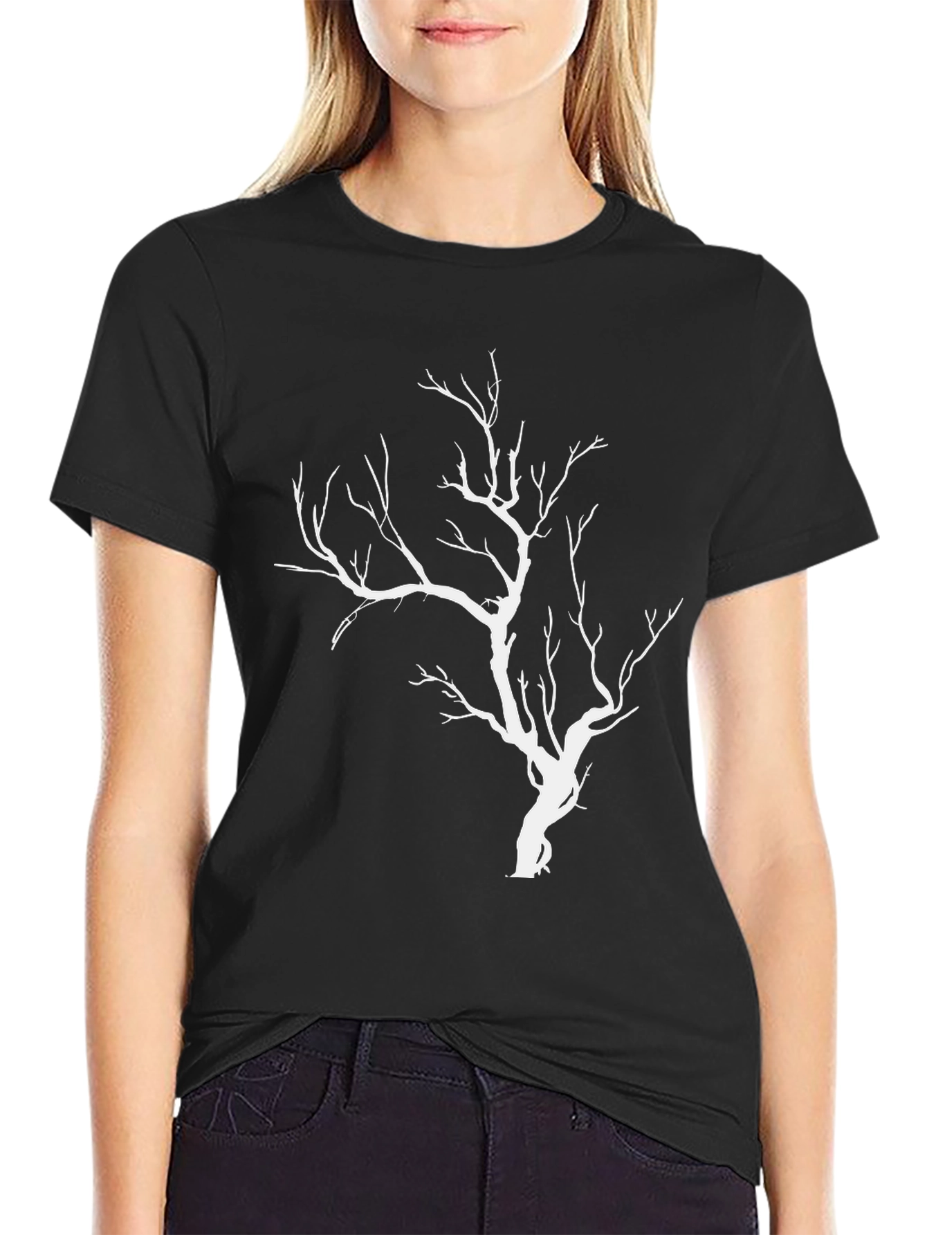 Black Black T-Shirt with White Tree Graphic view 2