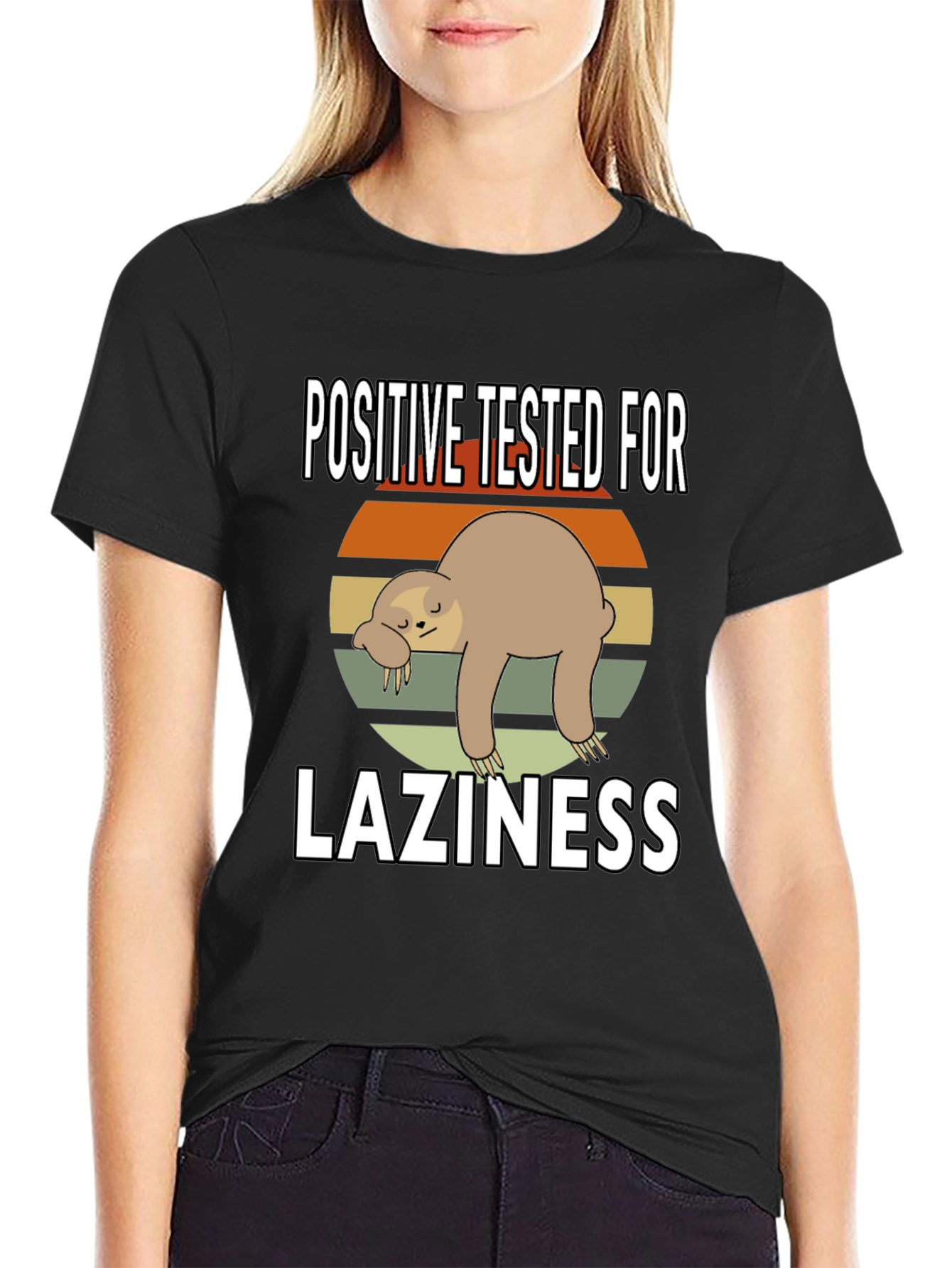 Black Positive Tested for Laziness Sloth Graphic Tee view 2