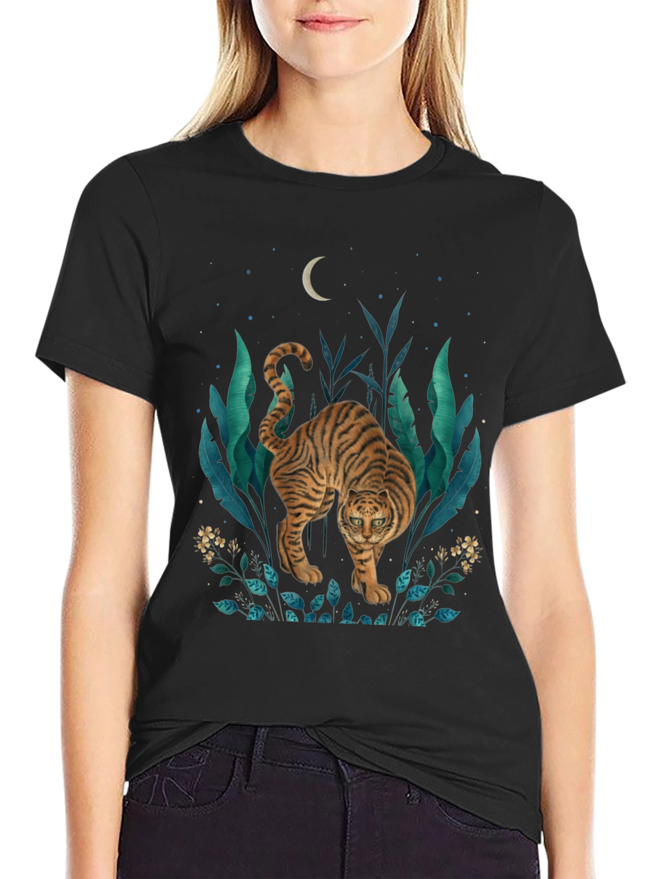 Black Tiger Graphic Print T-Shirt - Jungle Moon Design view 2