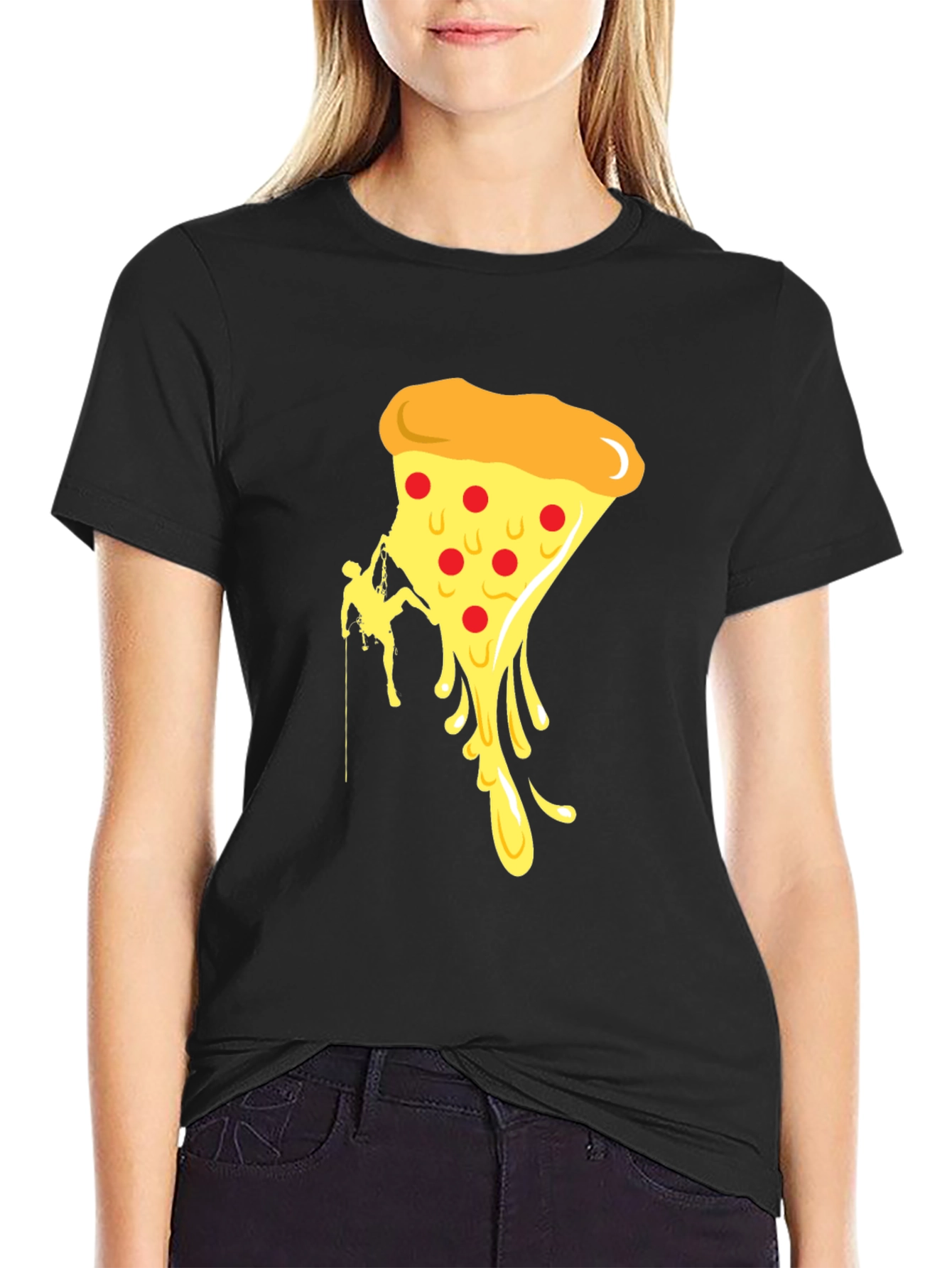 Black Climbing Pizza T-Shirt - Funny Graphic Tee view 2