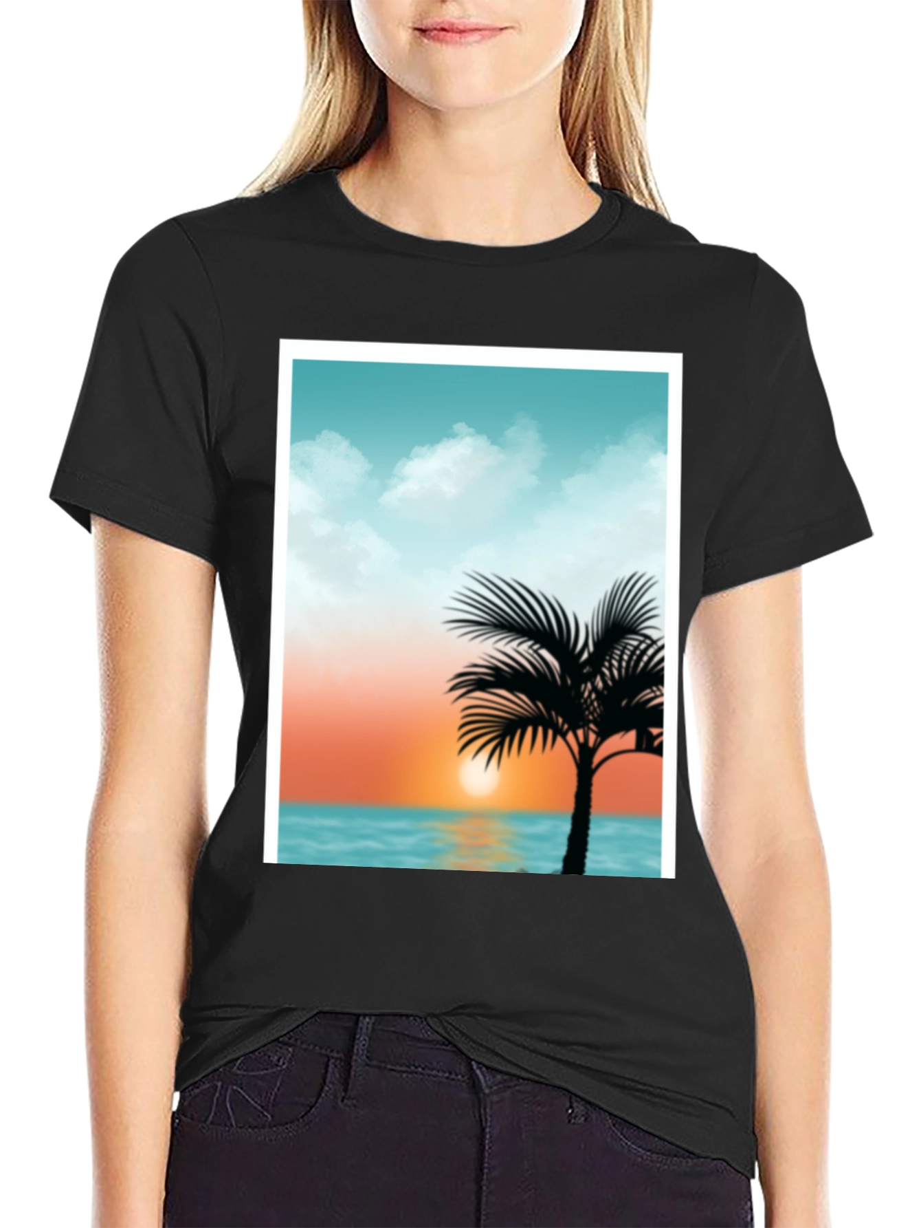 Black Sunset Palm Tee - Tropical Graphic T-Shirt view 2