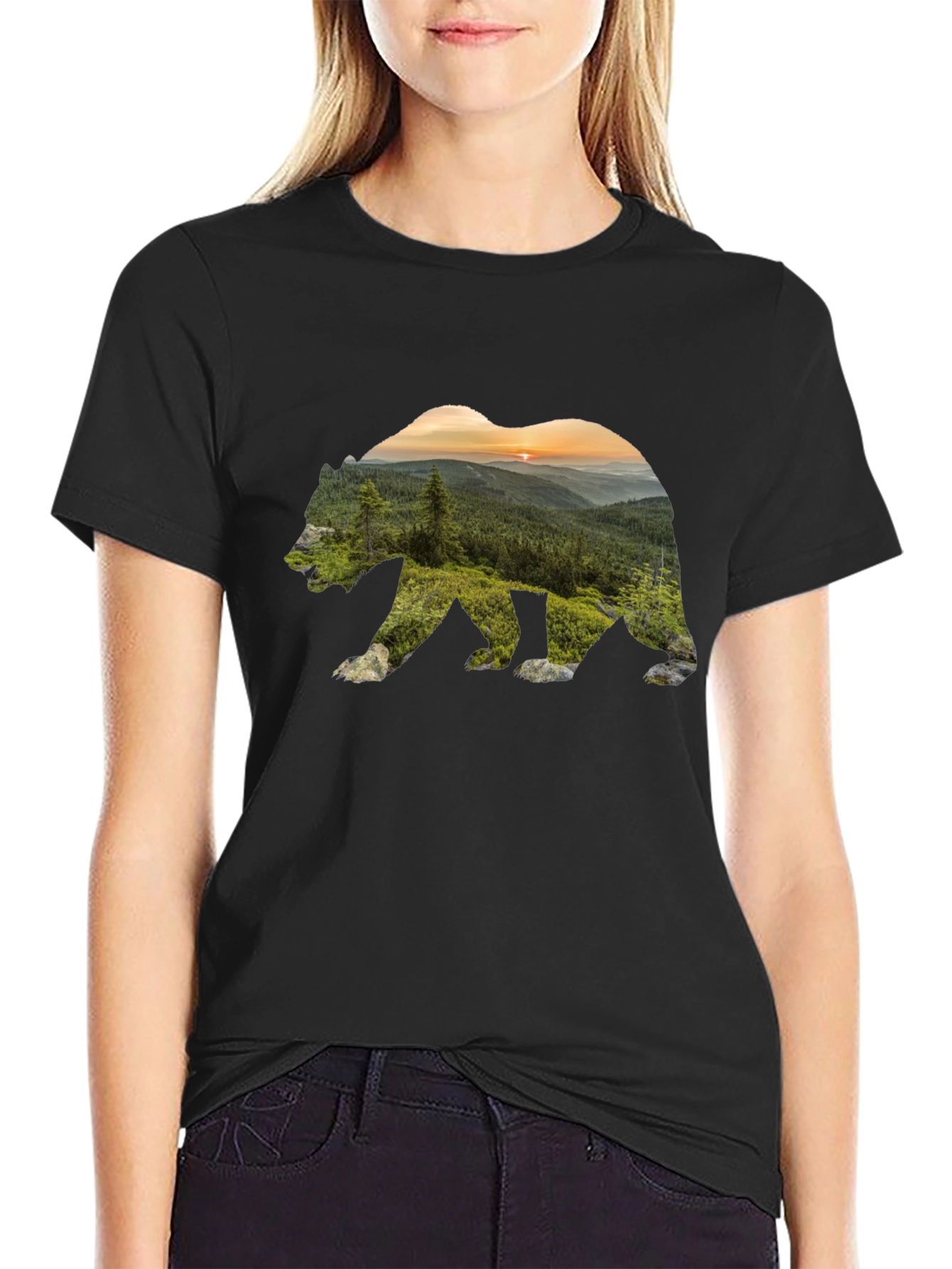 Black Nature Bear Graphic Black T-Shirt view 2