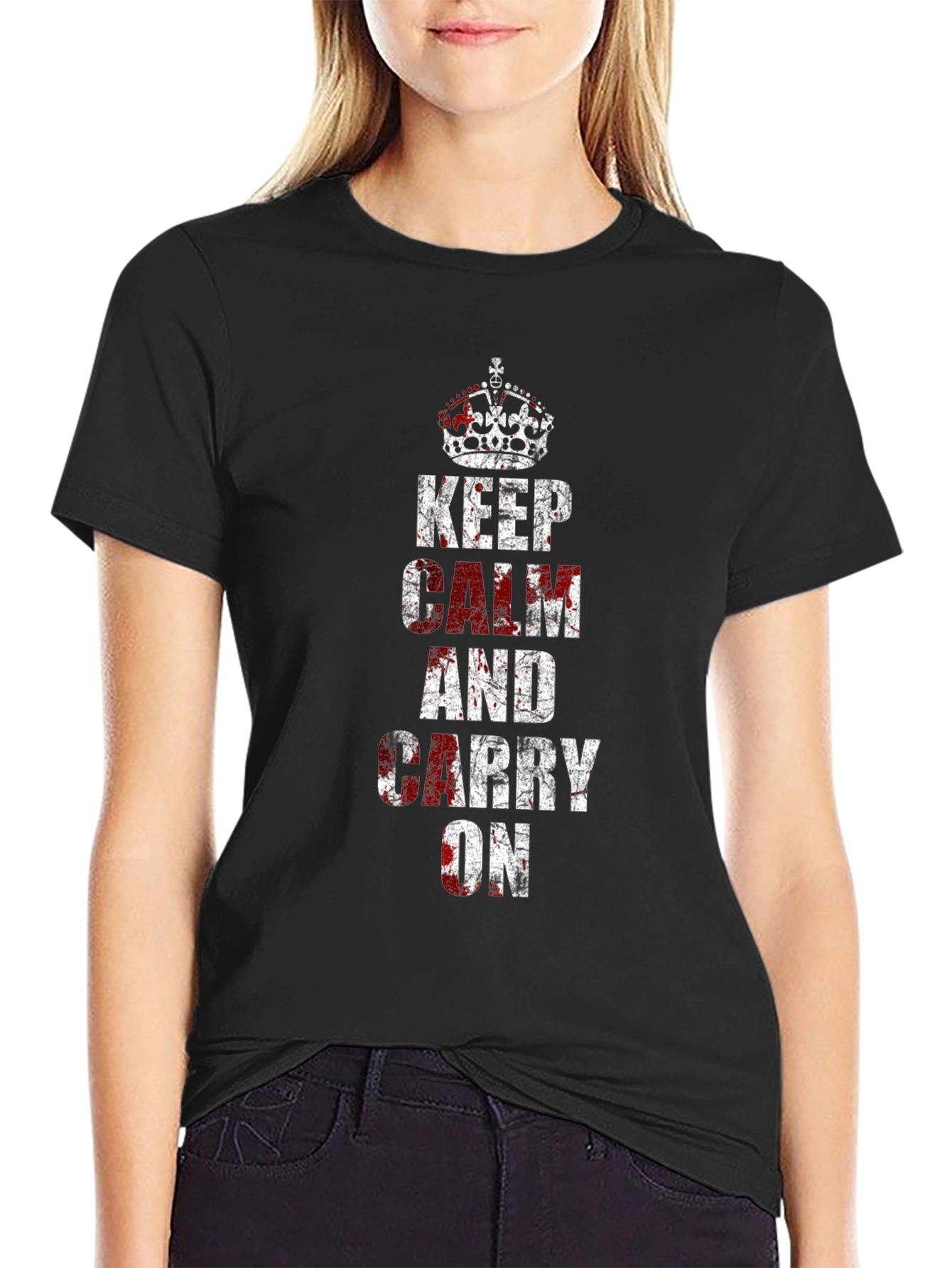 Black Keep Calm Novelty Graphic T-Shirt view 2