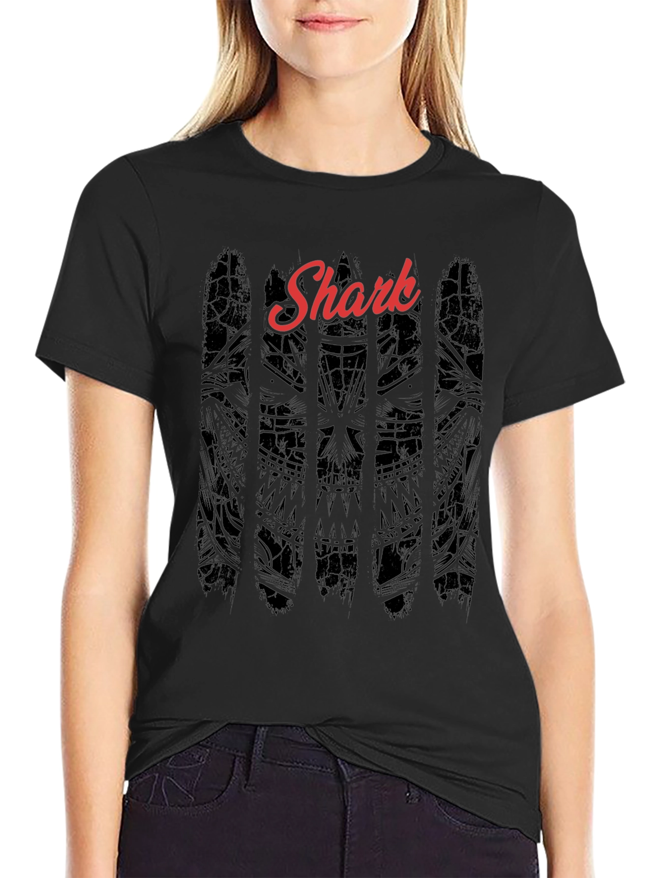Black Shark Graphic Print Men's T-Shirt - Black Crew Neck Tee view 2