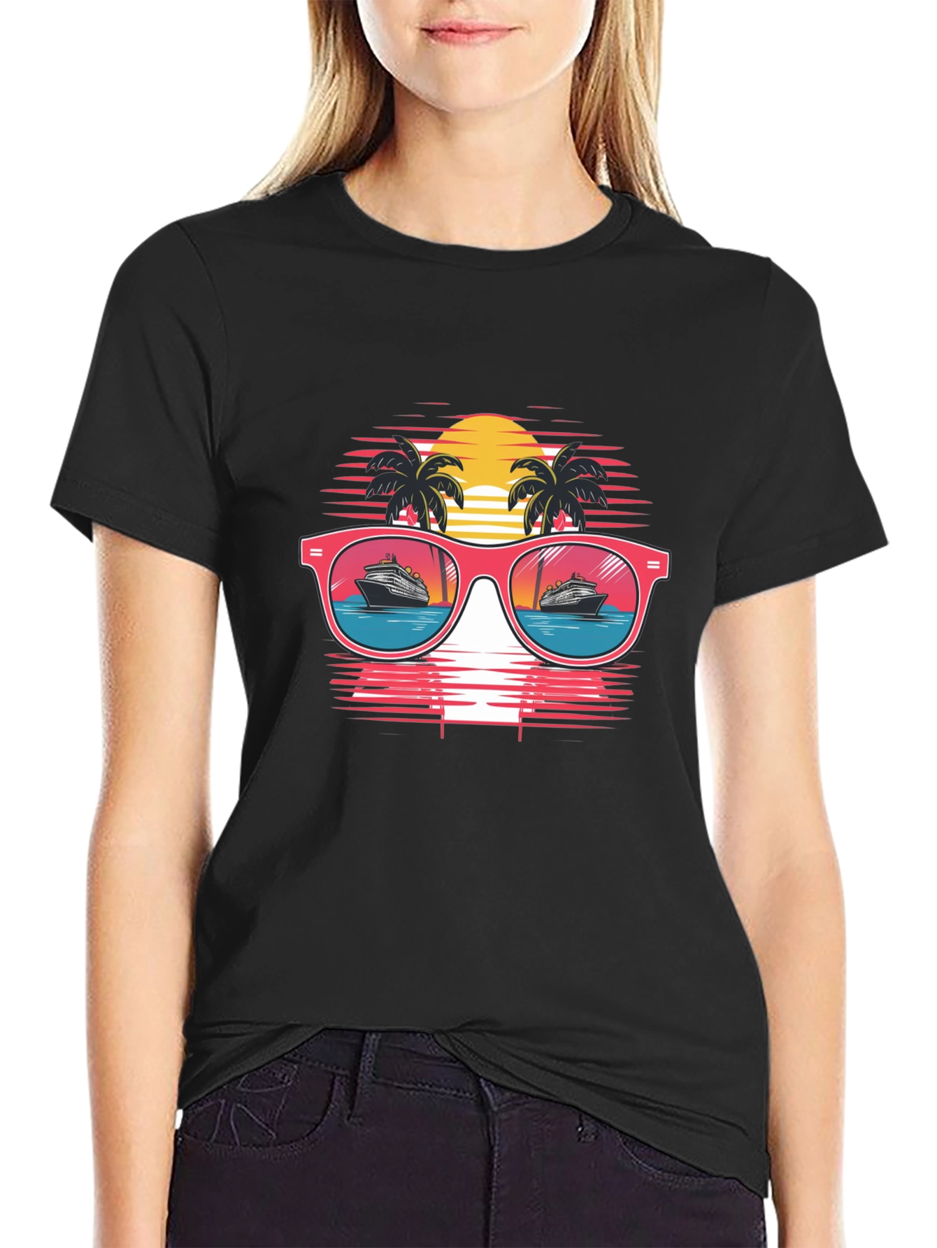 Black Retro Cruise Sunglasses Graphic Tee view 2