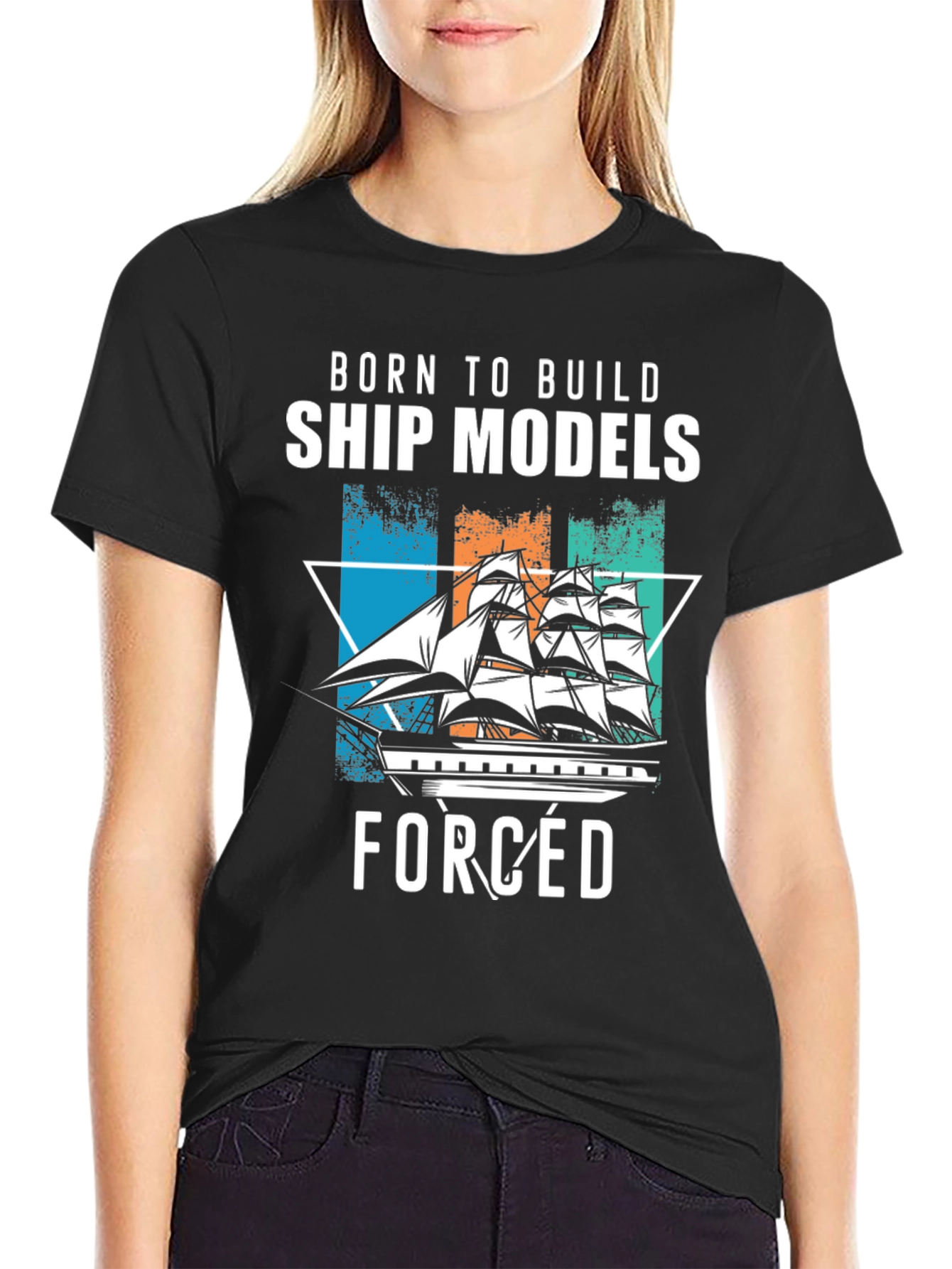 Black Born to Build Ship Models T-Shirt view 2