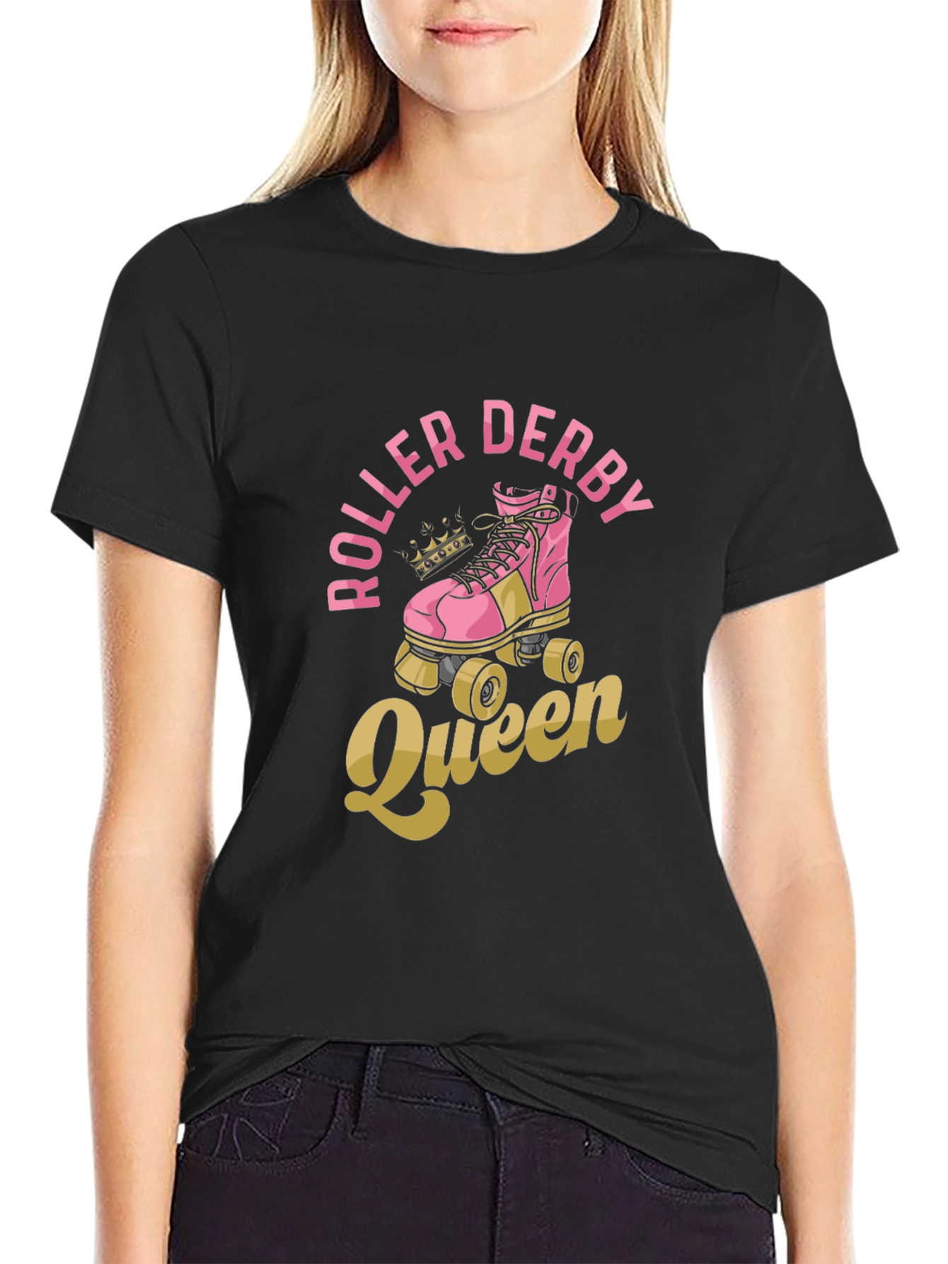 Black Roller Derby Queen T-Shirt - Graphic Print Tee view 2