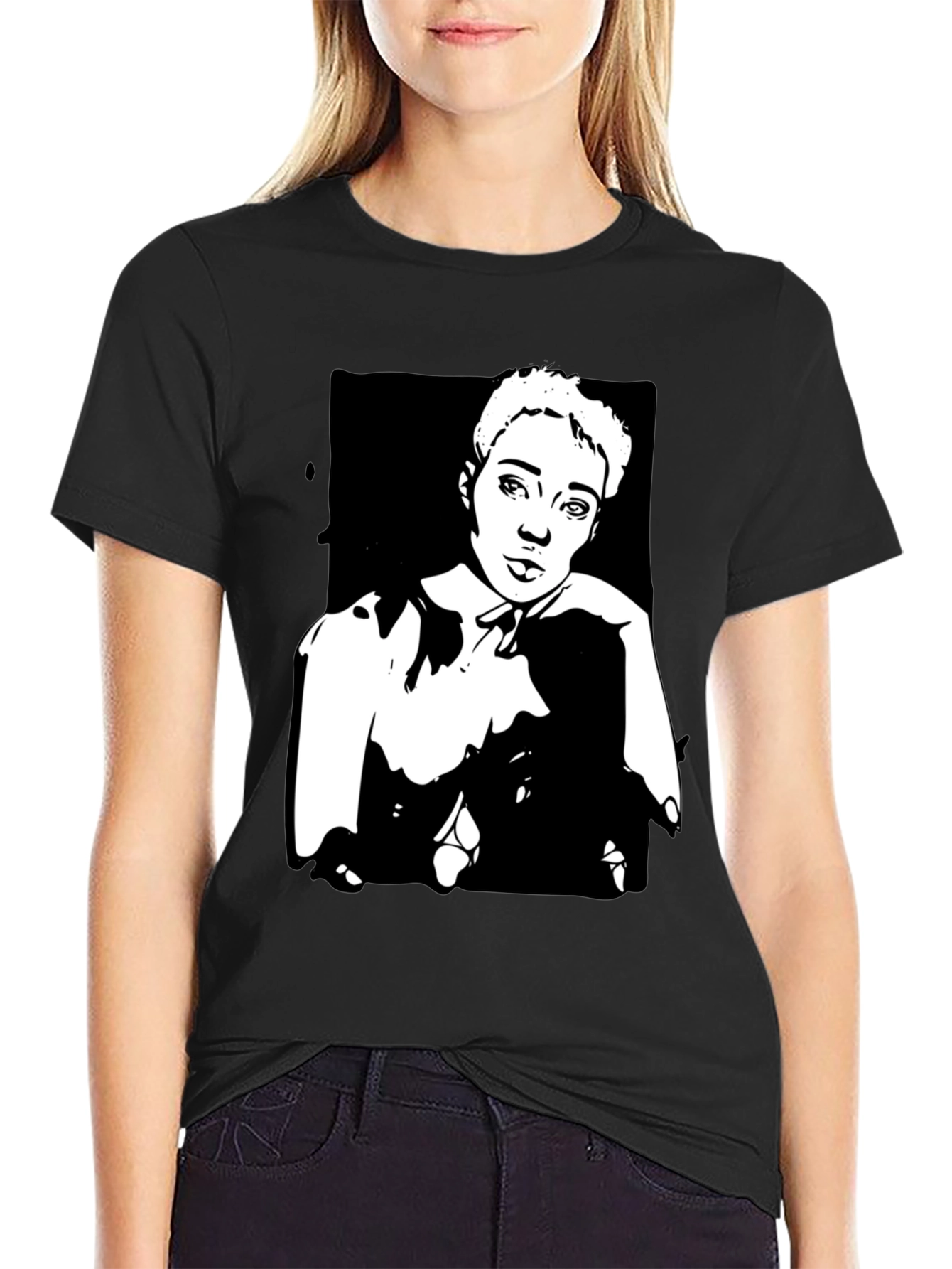 Black Black T-Shirt with Unique Portrait Graphic view 2