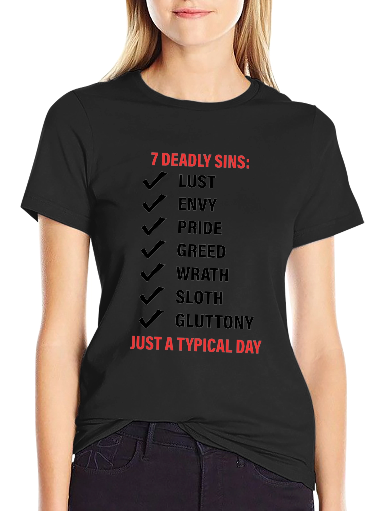 Black 7 Deadly Sins T-Shirt - Typical Day view 2