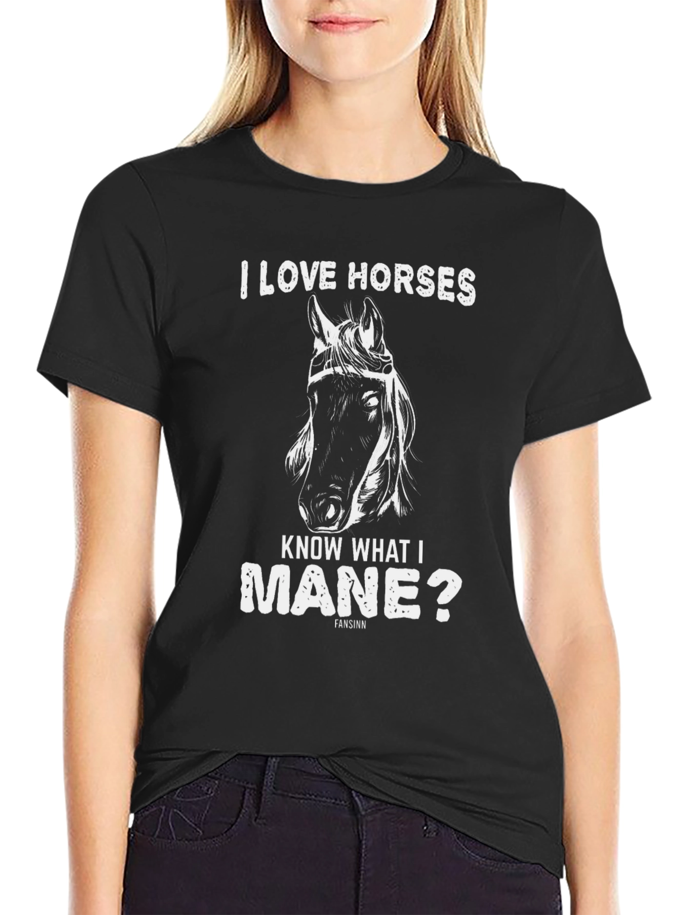 Black I Love Horses T-Shirt, Funny Horse Pun Tee view 2