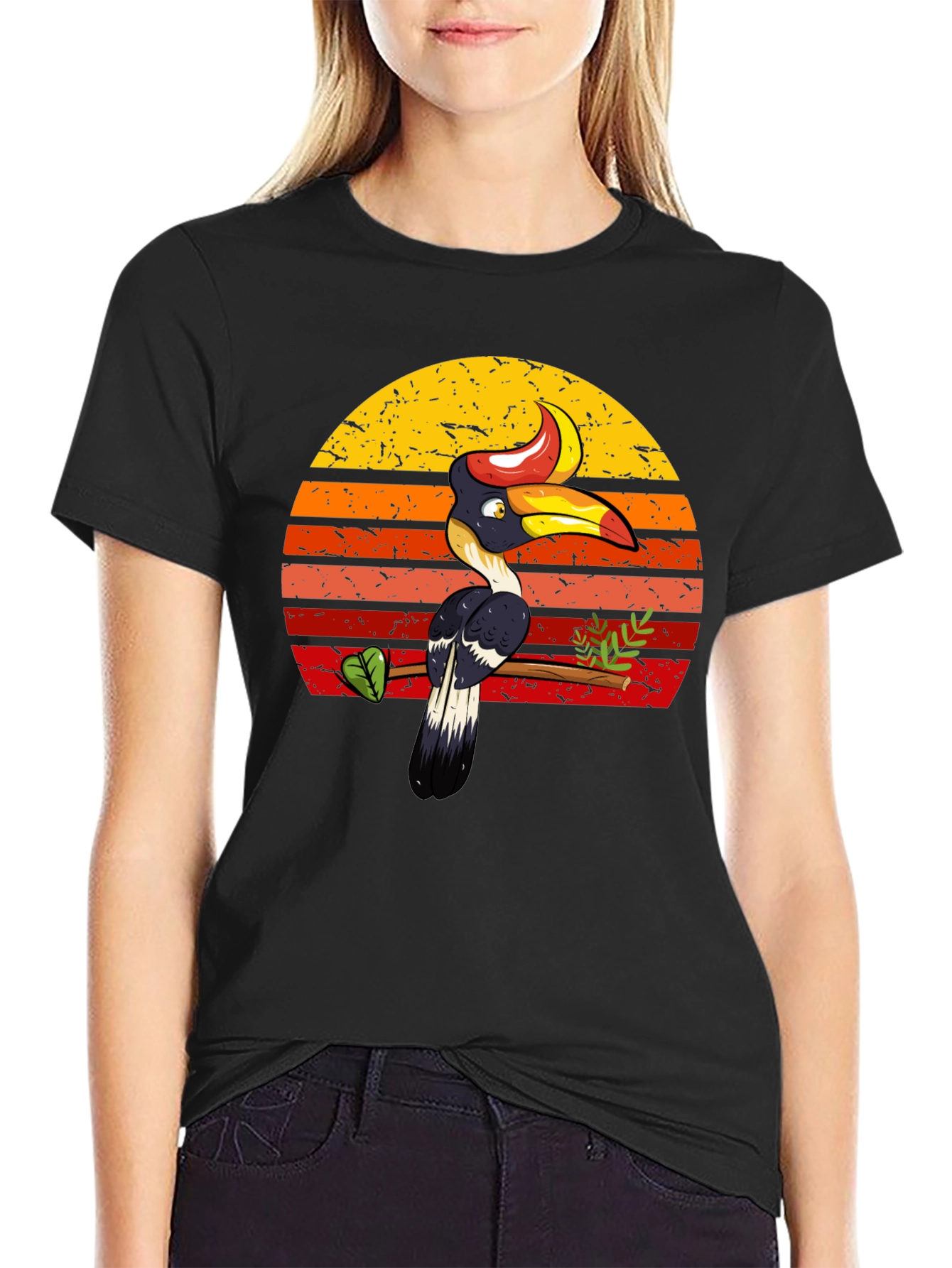 Black Tropical Toucan Sunset Graphic Tee - Unique Design view 2