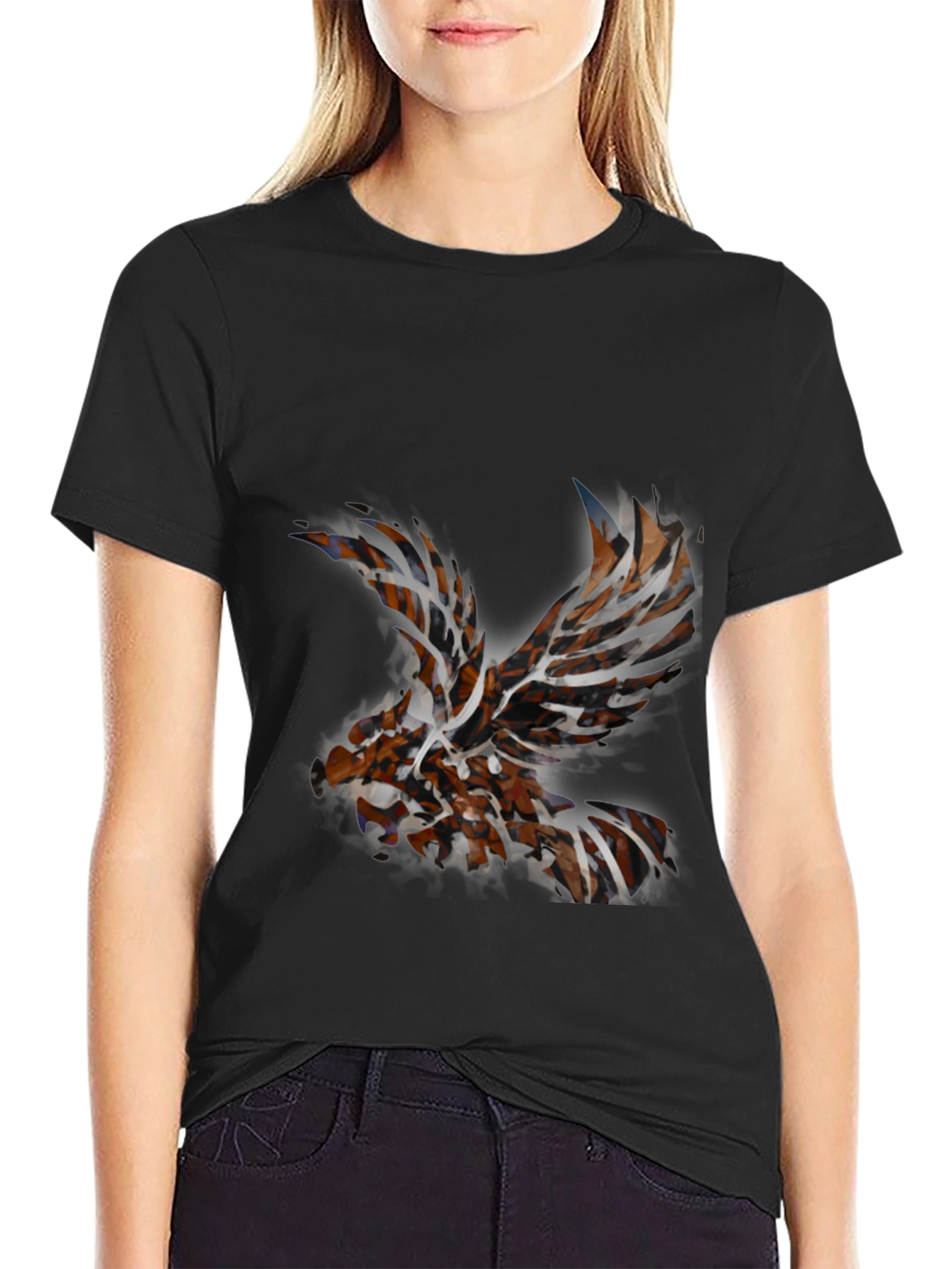 Black Abstract Eagle Graphic Tee view 2