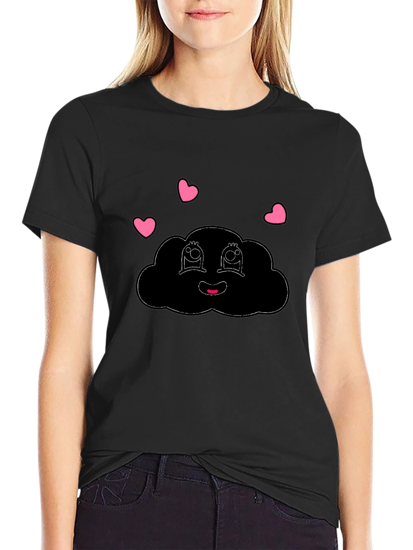 Black Cute Cloud Graphic Black T-Shirt view 2