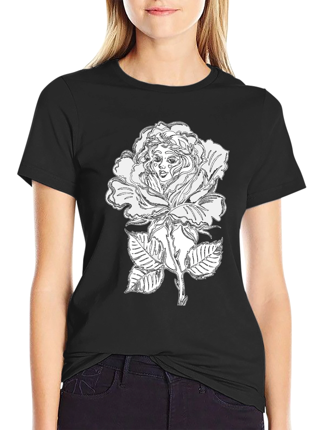 Black Black Rose Woman Tee - Unique Graphic T-Shirt view 2