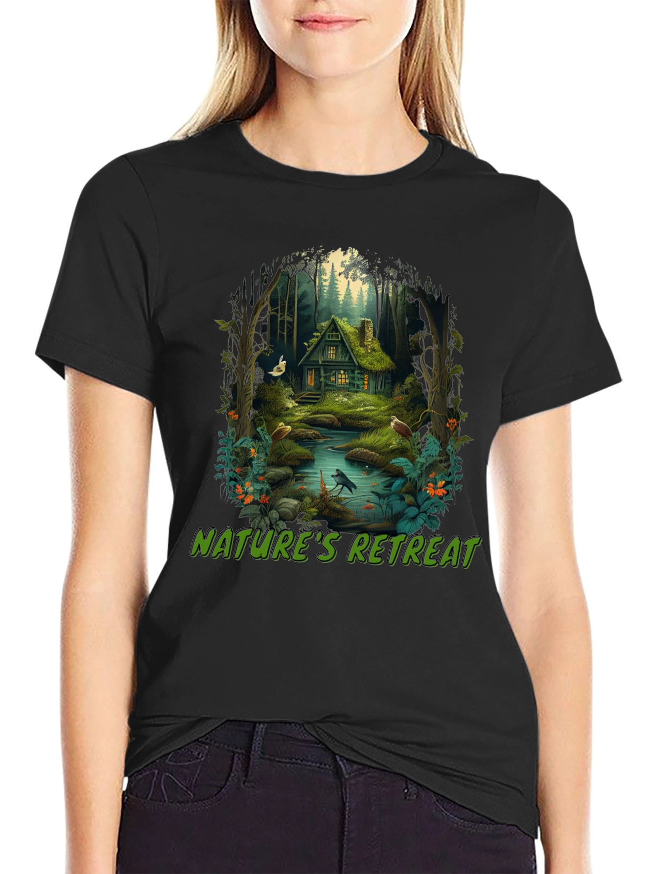 Black Nature's Retreat Graphic Tee - Cottagecore Style view 2