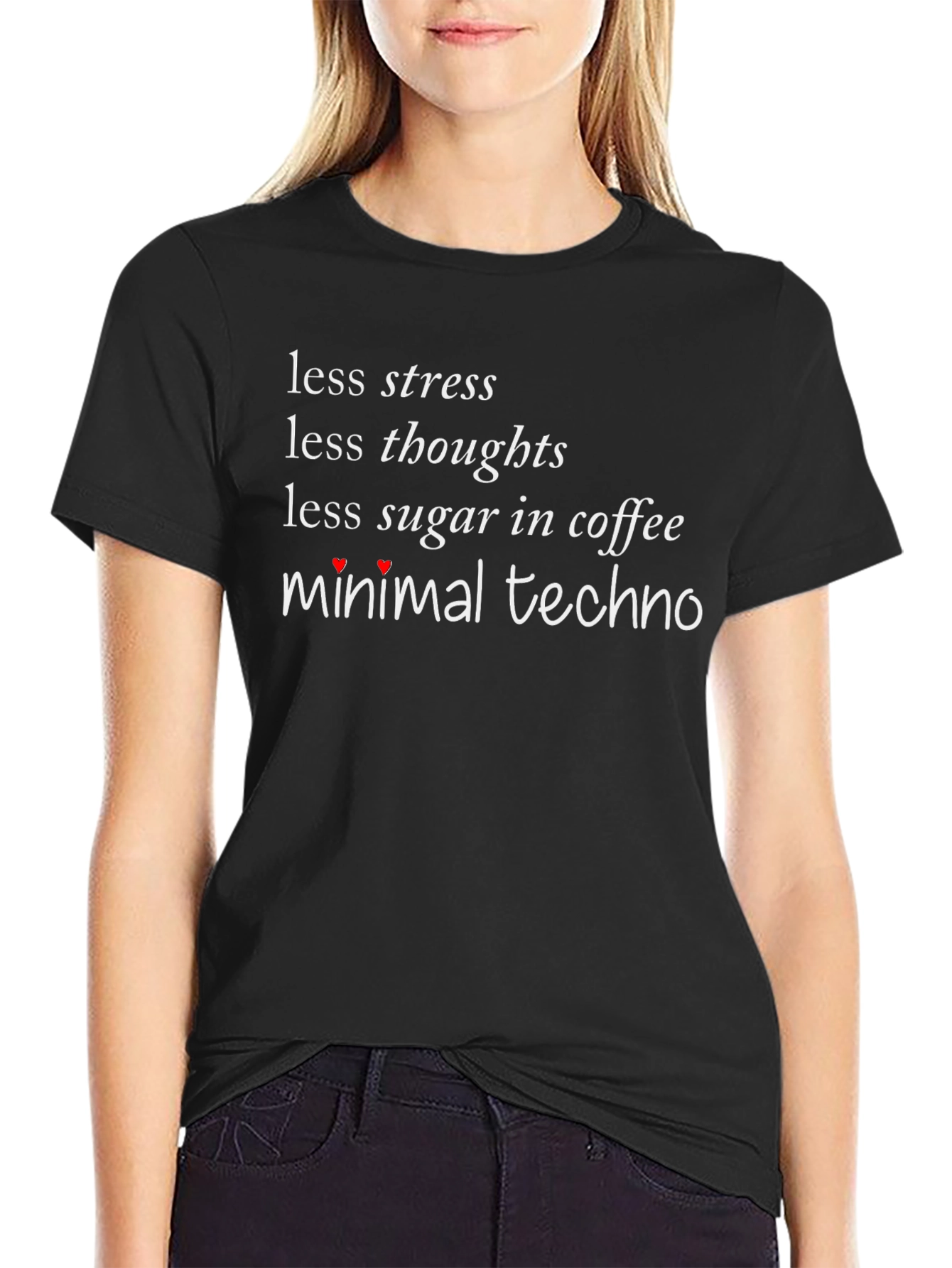 Black Less Stress Minimal Techno Black T-Shirt view 2
