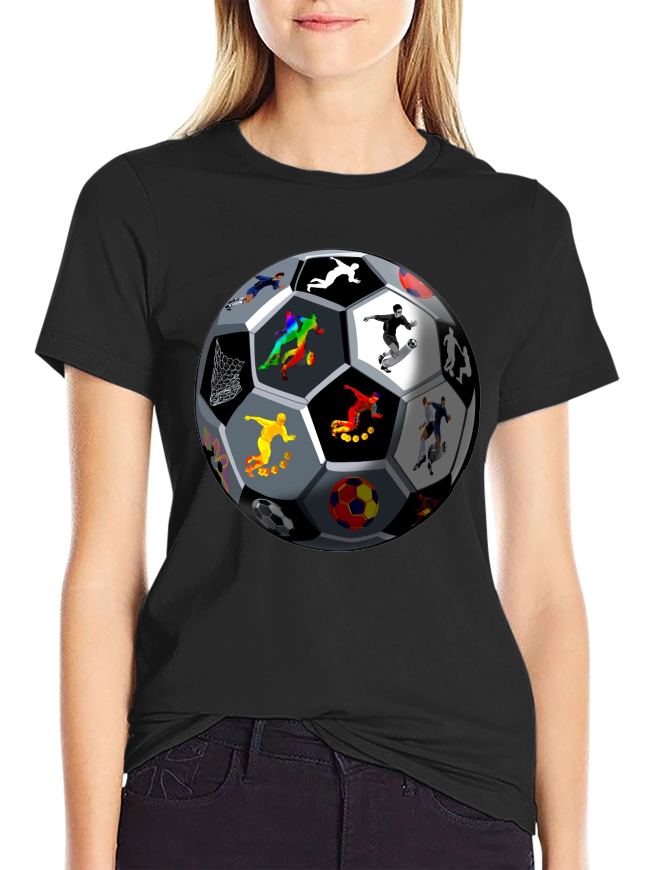 Black Soccer Ball Players Graphic T-Shirt view 2