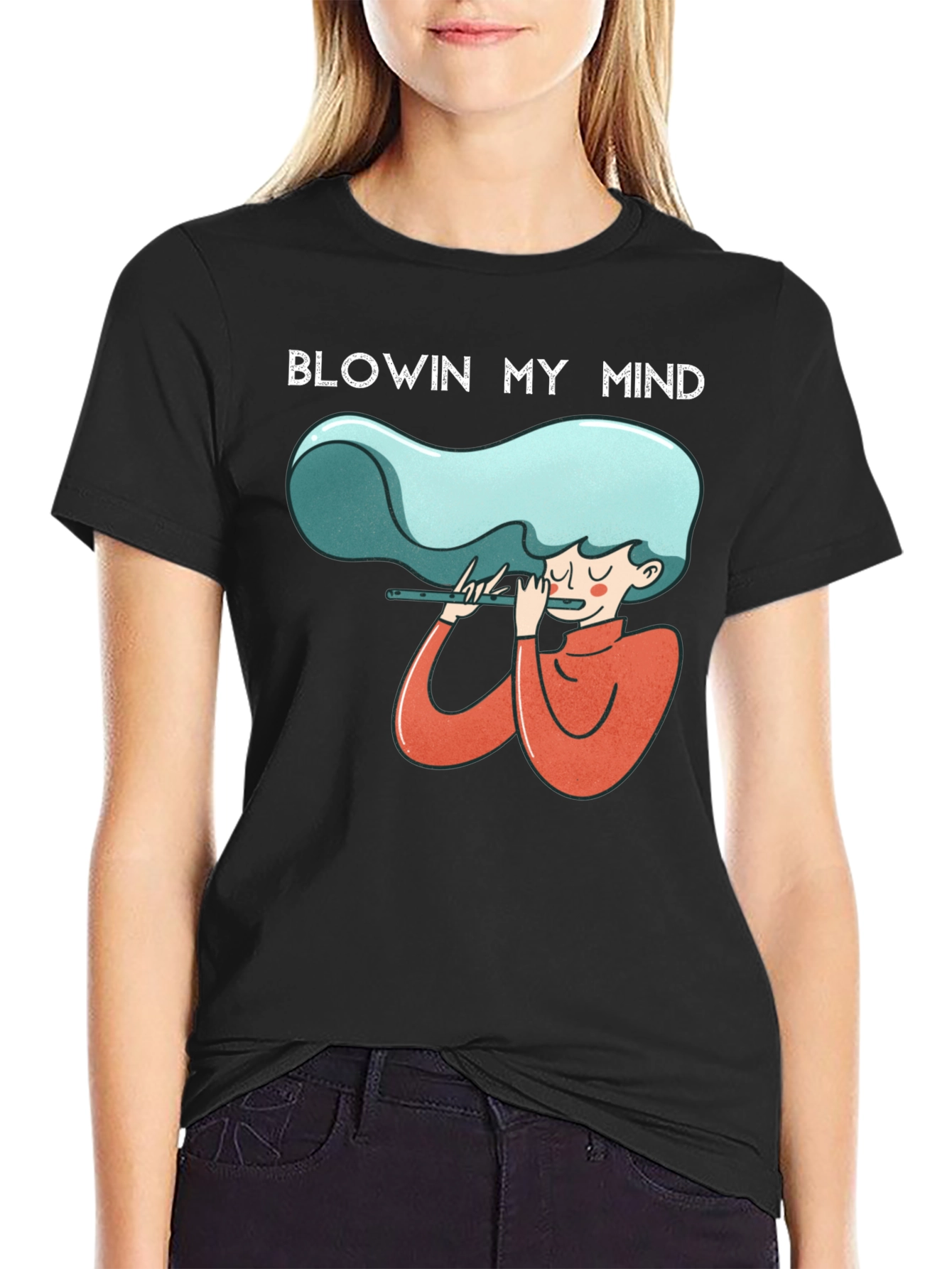Black Blowin My Mind Flute Player Graphic Tee - Unisex view 2