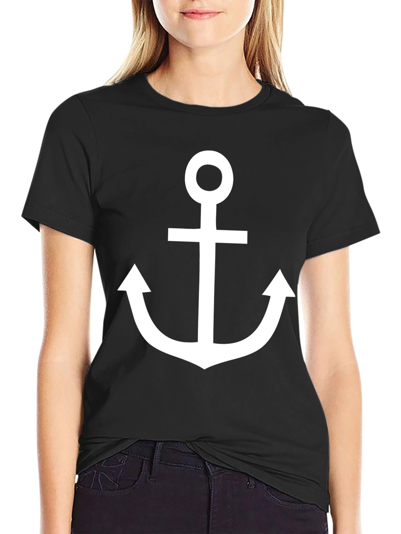 Black Nautical Anchor Graphic T-Shirt - Classic Black Cotton Tee view 2