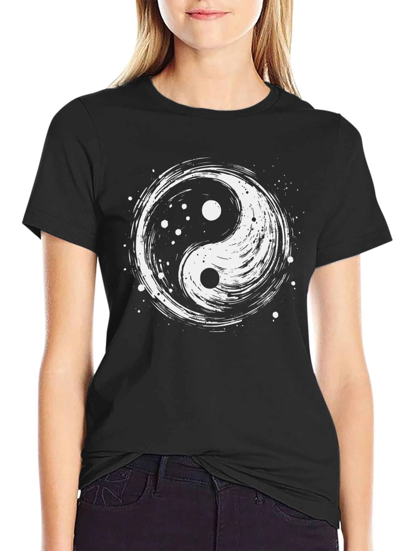 Black Yin Yang Graphic T-Shirt - Black Cotton Tee view 2
