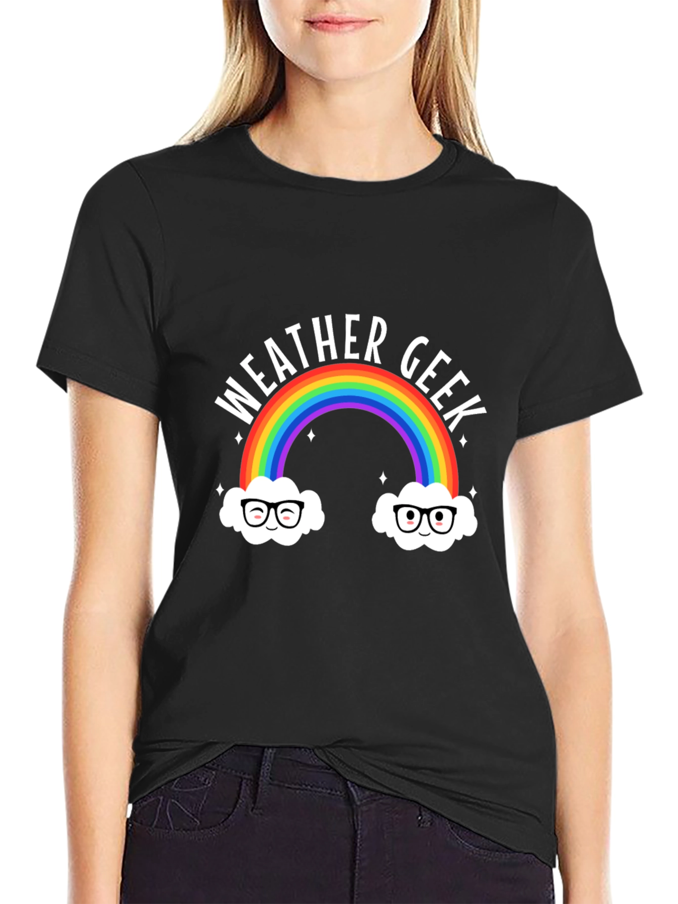 Black Weather Geek Rainbow T-Shirt - Funny Graphic Tee view 2