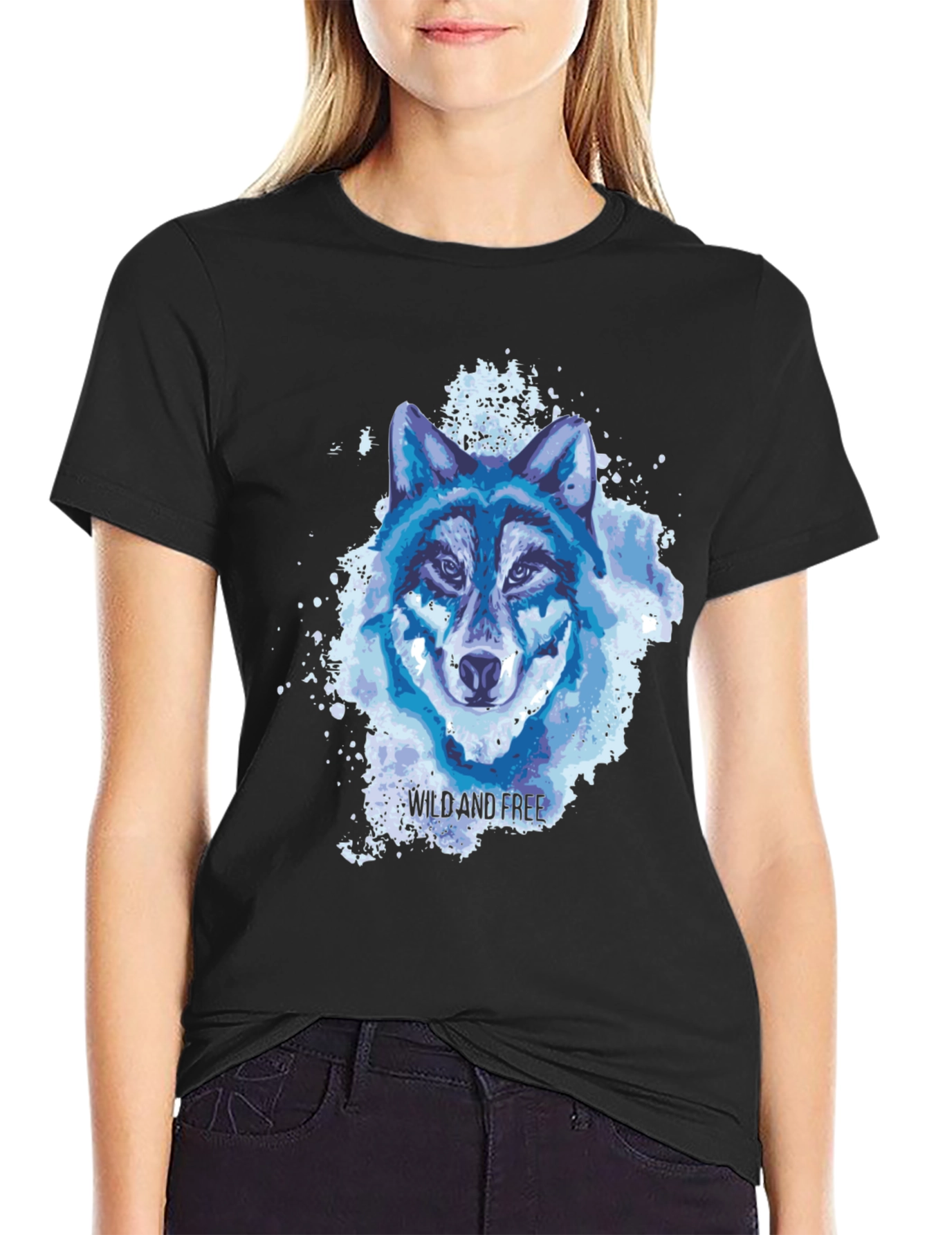 Black Wild and Free Wolf Graphic Tee - Black view 2
