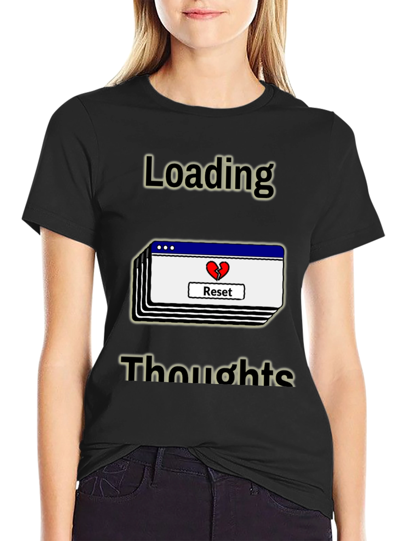 Black Loading Thoughts Graphic Tee - Reset Your Mind view 2