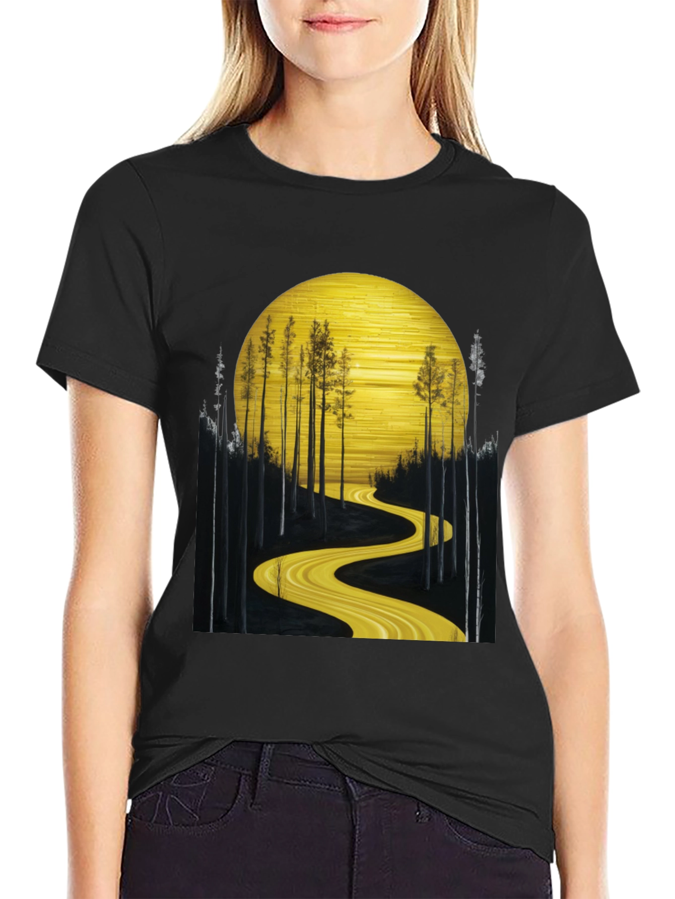 Black Golden Road Forest Graphic Tee view 2
