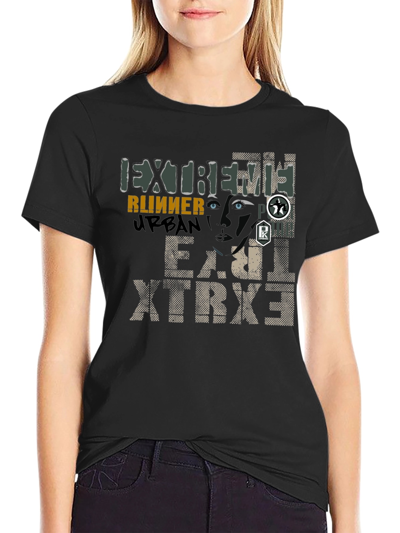 Black Extreme Runner Urban Graphic Print T-Shirt view 2