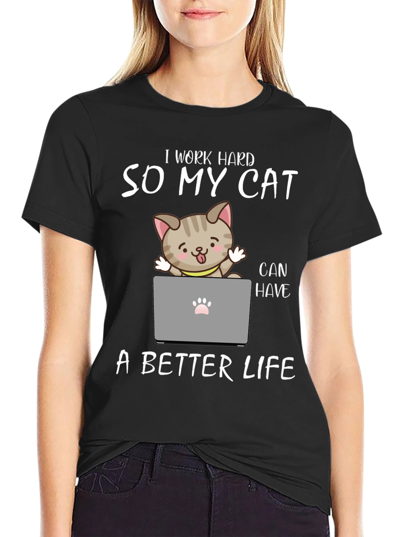 Black I Work Hard So My Cat T-Shirt view 2