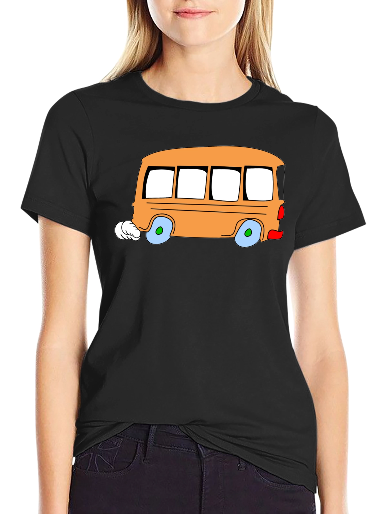 Black Cartoon Bus Graphic Tee - Fun & Unique Design view 2