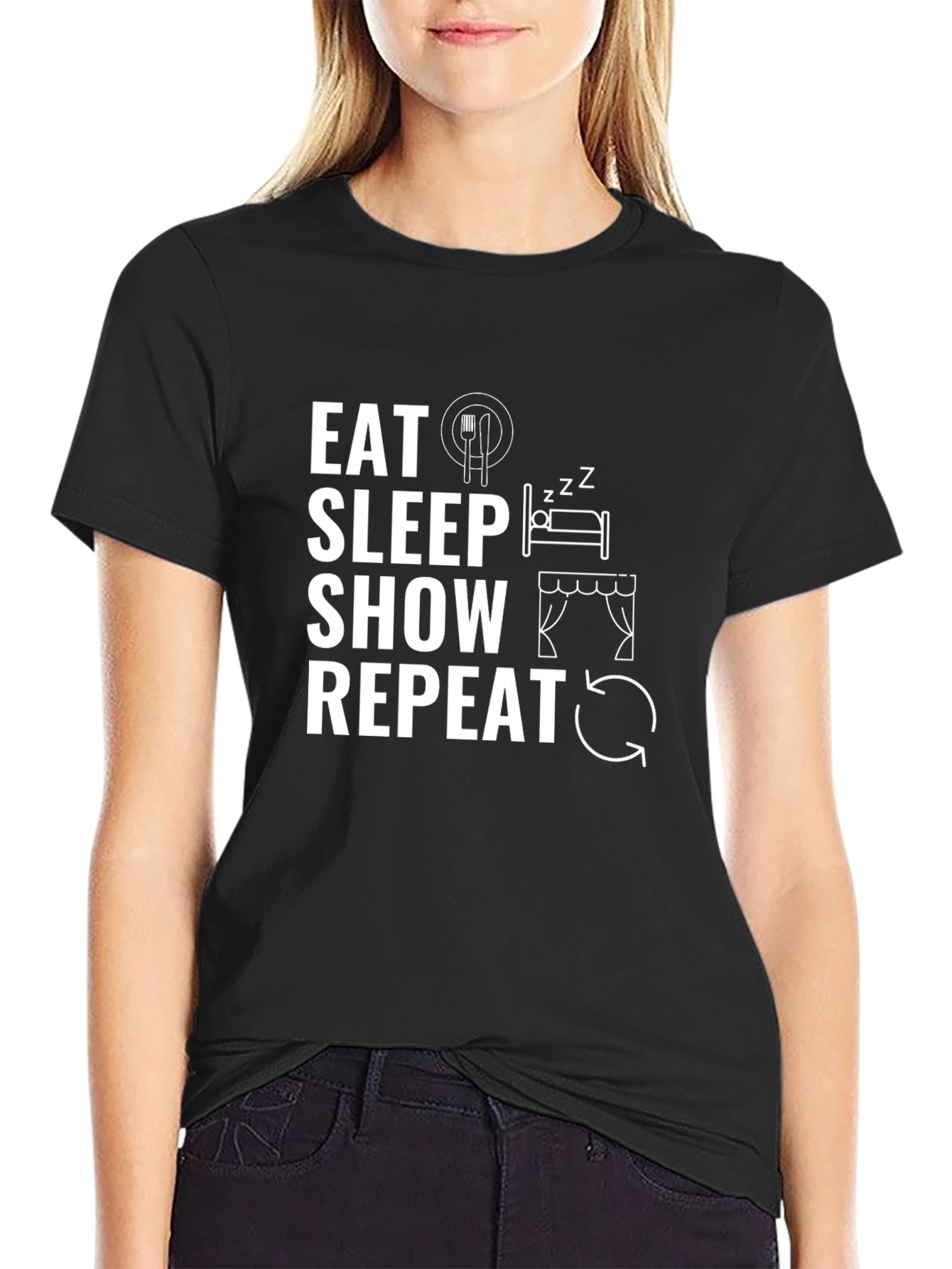 Black Eat Sleep Show Repeat Graphic Tee view 2