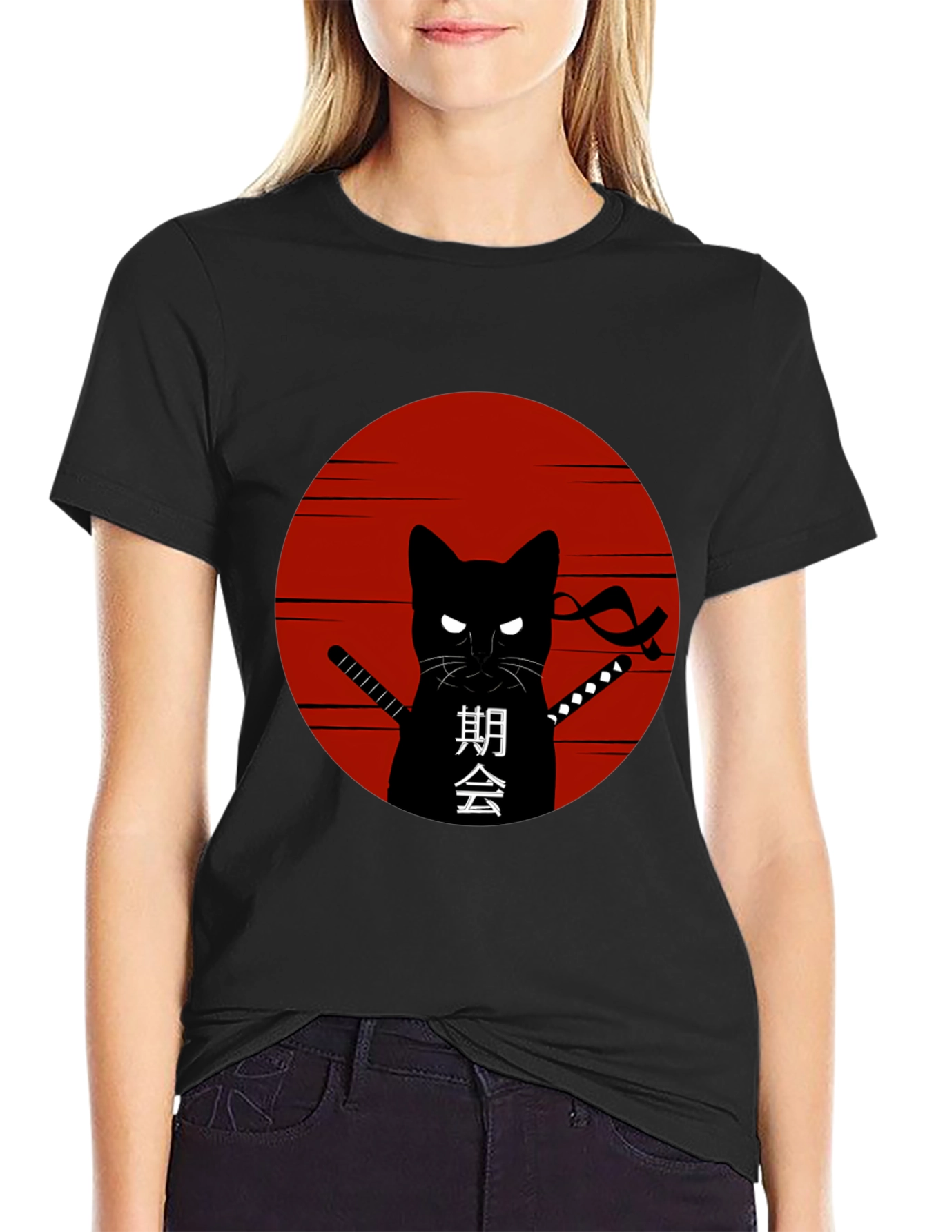 Black Ninja Cat Graphic T-Shirt view 2