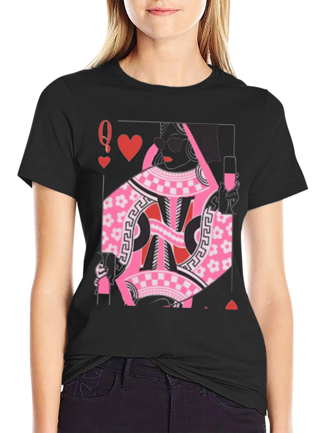 Black Queen of Hearts Graphic Tee - Stylish Card Design view 2