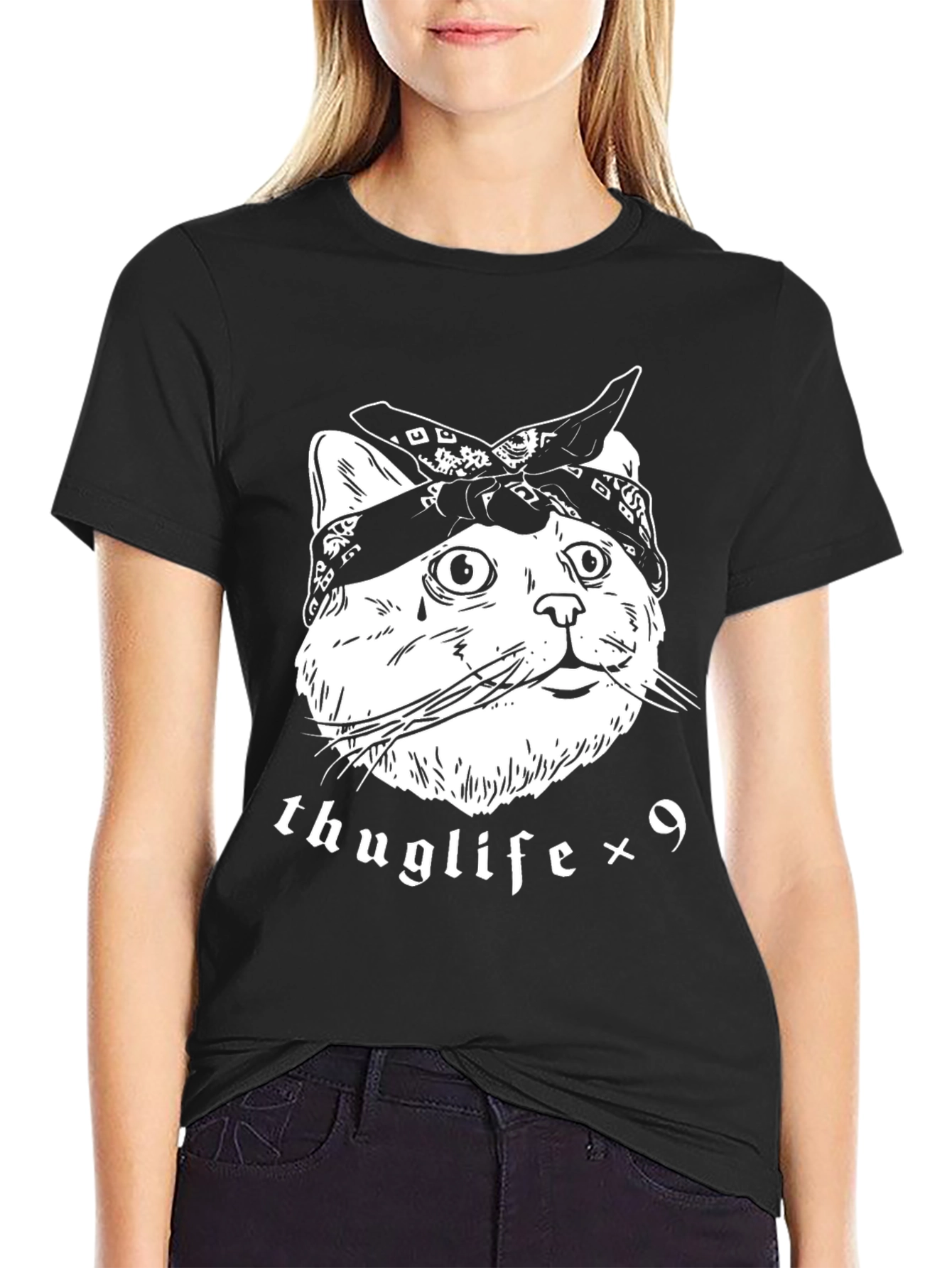 Black Thuglife Cat T-Shirt - Bandana Kitten Tee view 2