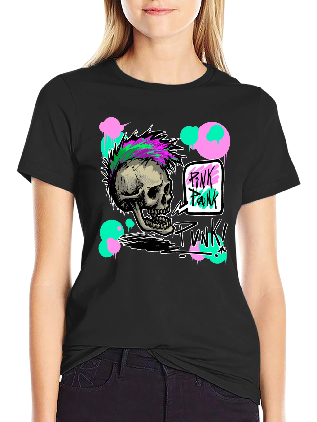 Black Skull Punk Graphic Tee - Edgy Fashion view 2
