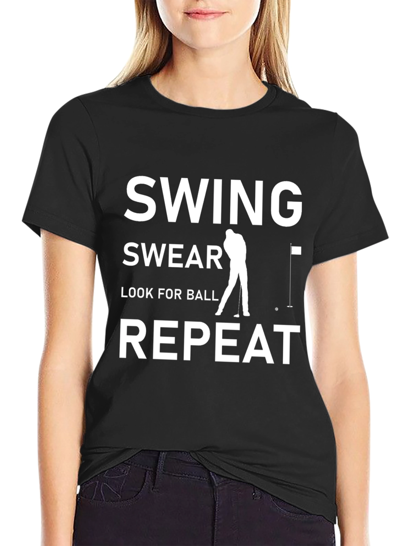 Black Golf T-Shirt: Swing, Swear, Look for Ball, Repeat view 2