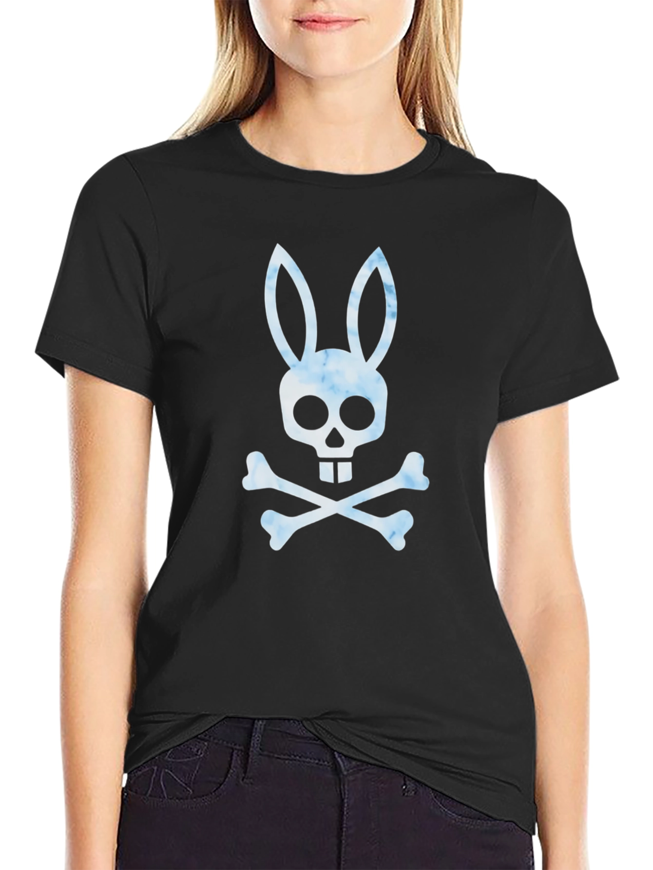 Black Skull Rabbit Bones T-Shirt Graphic Print view 2