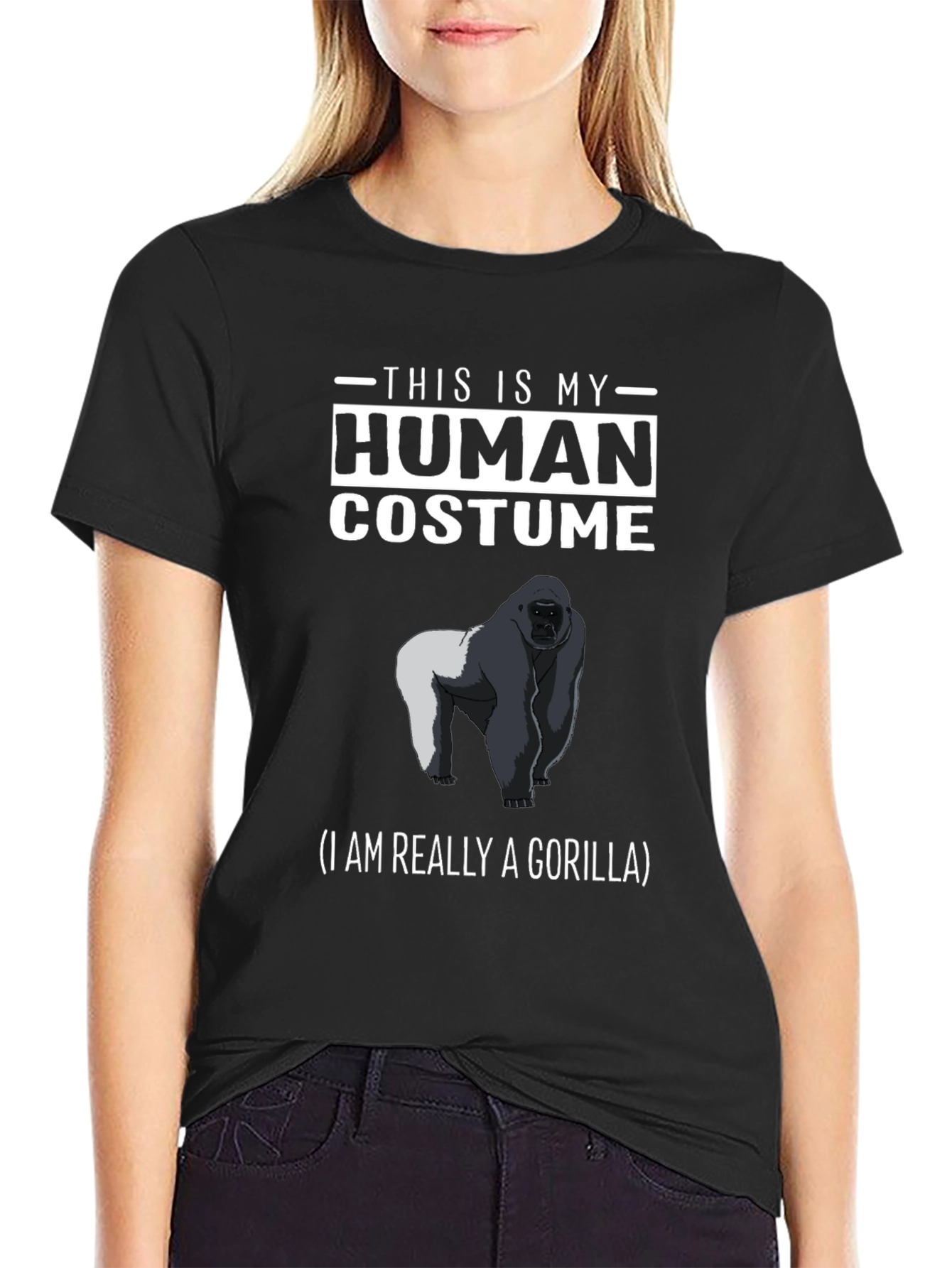 Black Human Costume Gorilla T-Shirt - Funny Animal Tee view 2