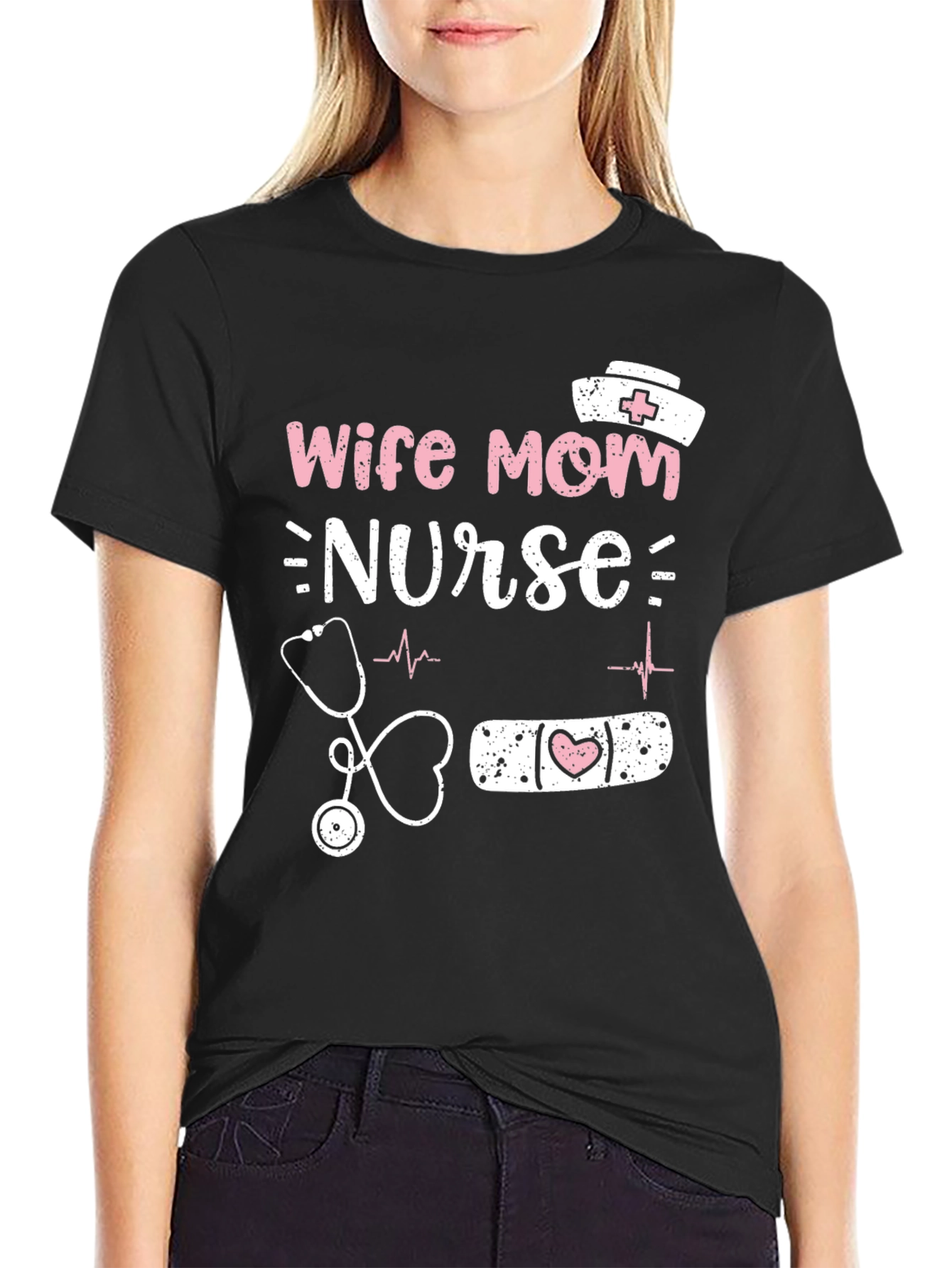 Black Wife Mom Nurse Graphic T-Shirt view 2
