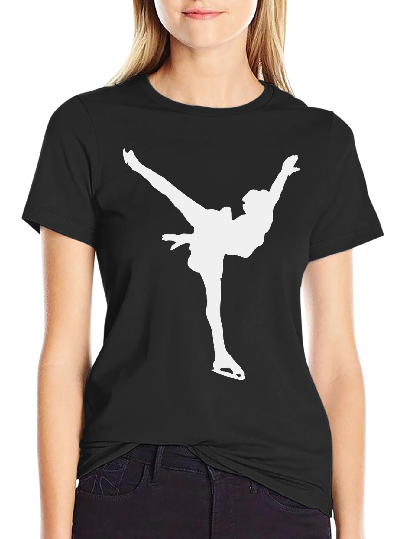 Black Figure Skater Graphic Tee - Black Cotton T-Shirt view 2