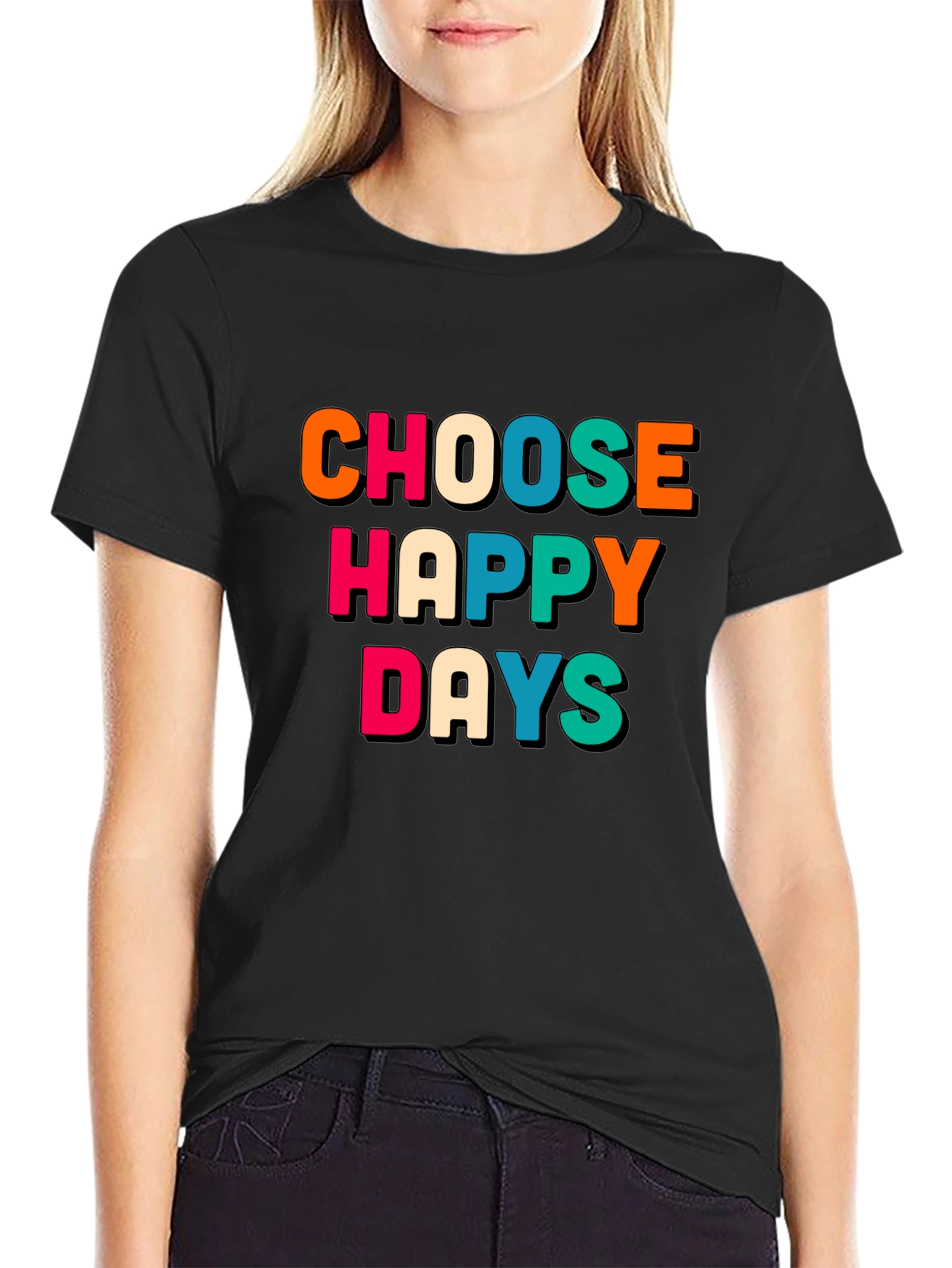 Black Choose Happy Days Graphic Tee - Retro Design view 2