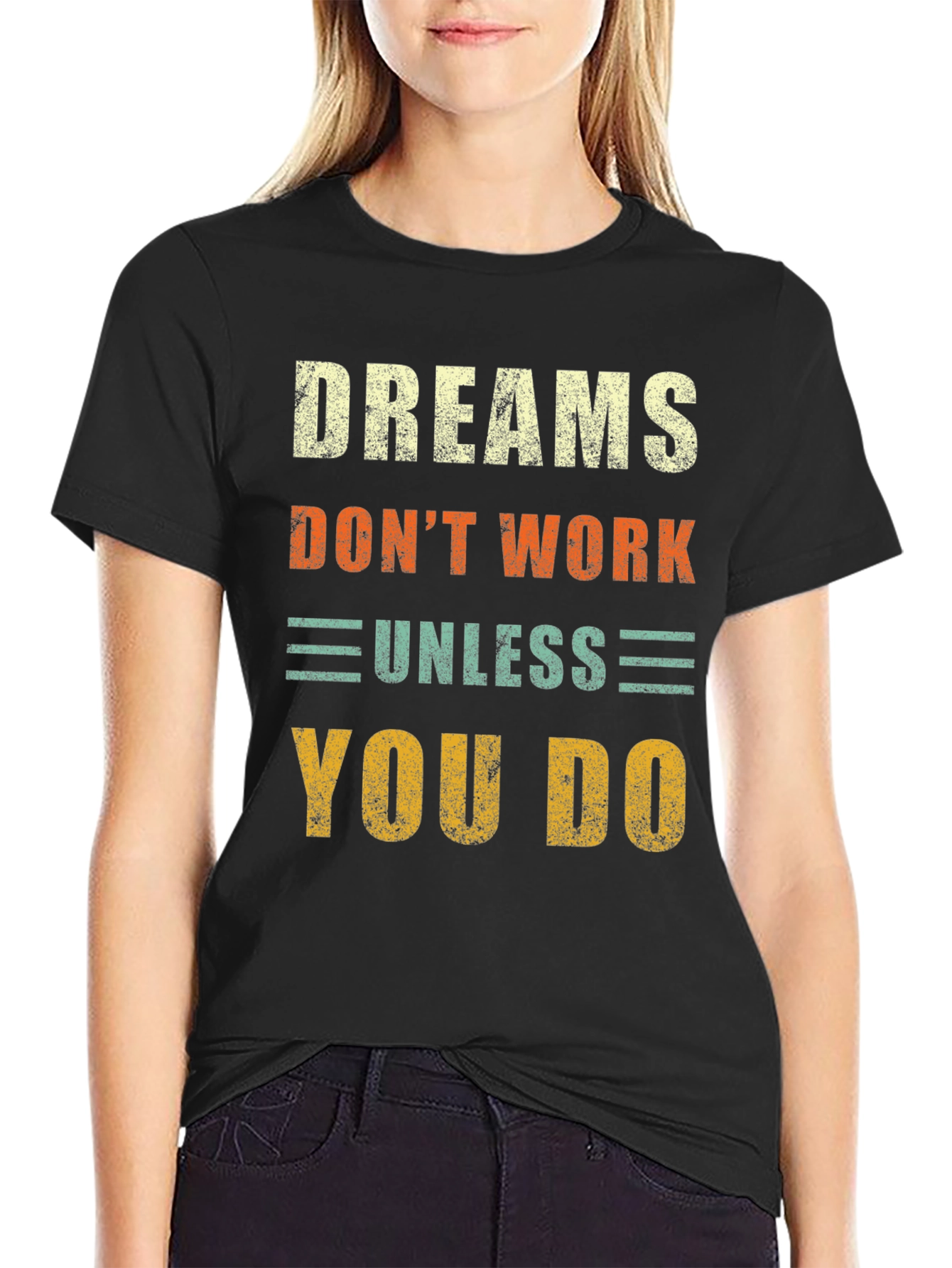 Black Dreams Don't Work T-Shirt - Motivational Graphic Tee view 2