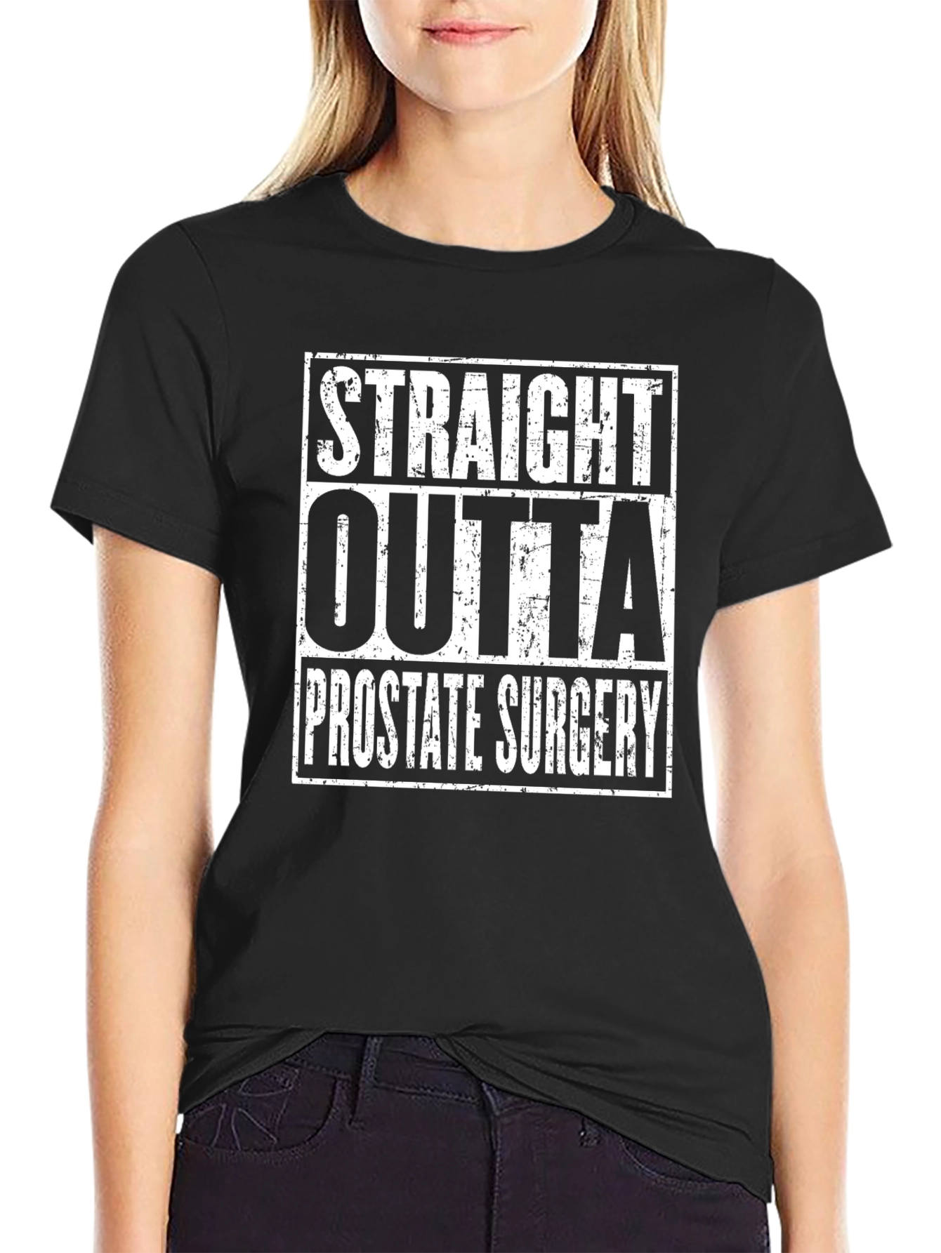 Black Straight Outta Prostate Surgery T-Shirt - Funny Recovery Tee view 2