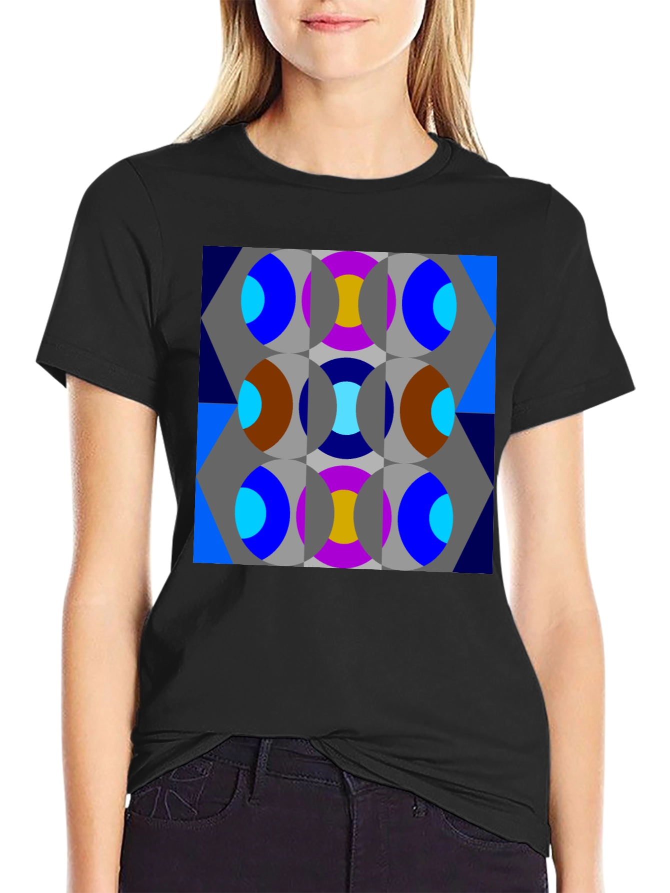 Black Abstract Geometric Patterned T-Shirt view 2