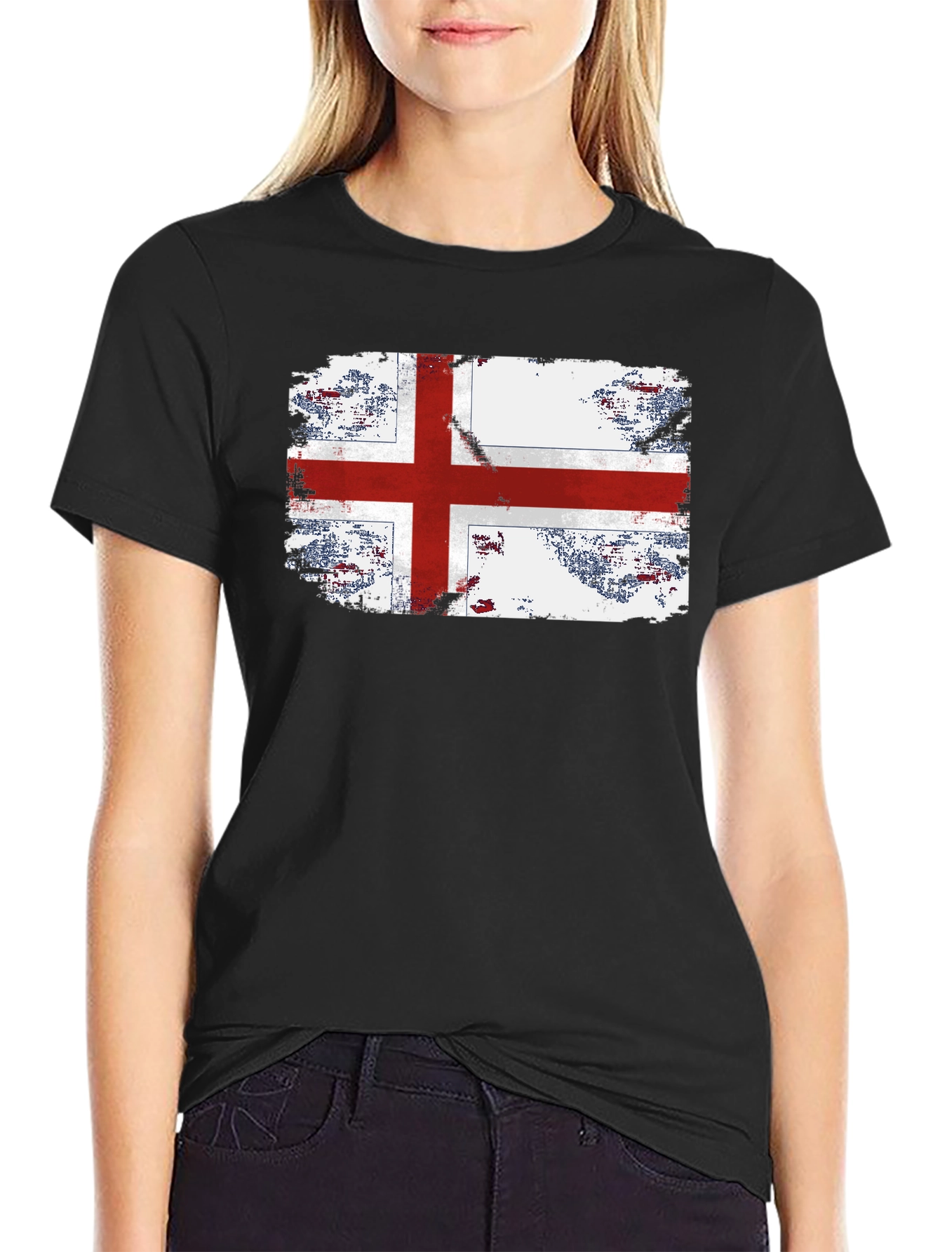 Black England Flag Grunge Graphic T-Shirt view 2