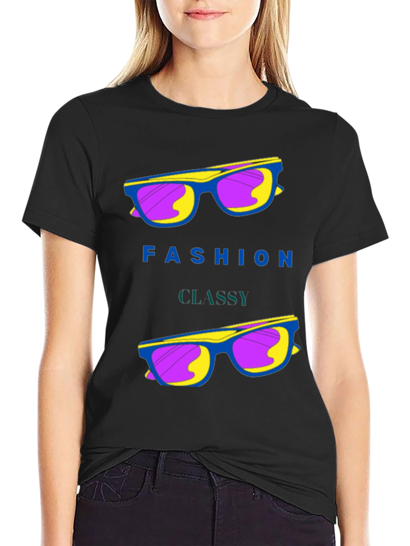 Black Fashion Classy Sunglasses Graphic T-Shirt view 2