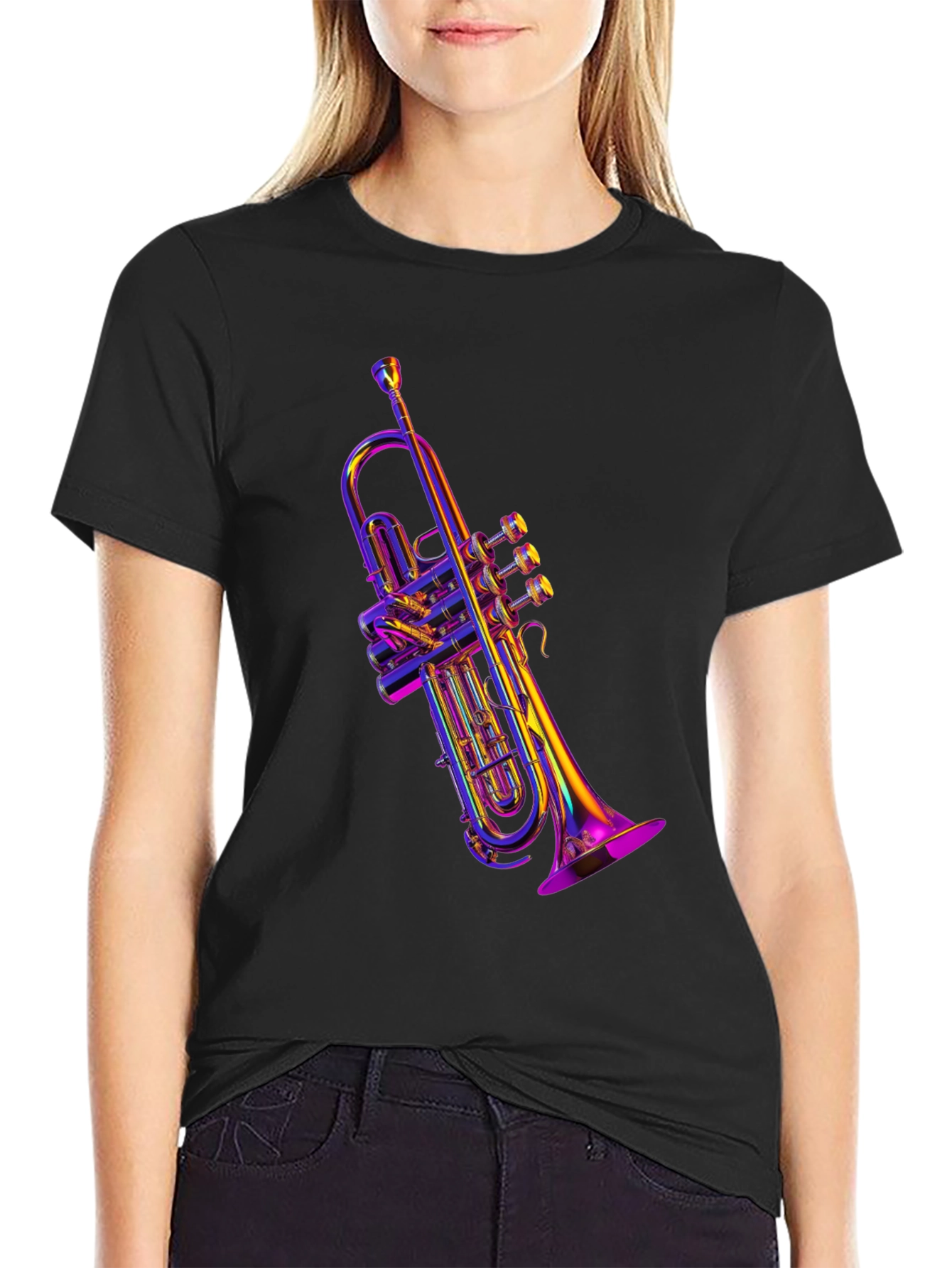 Black Neon Trumpet Graphic Tee - Musical Style view 2