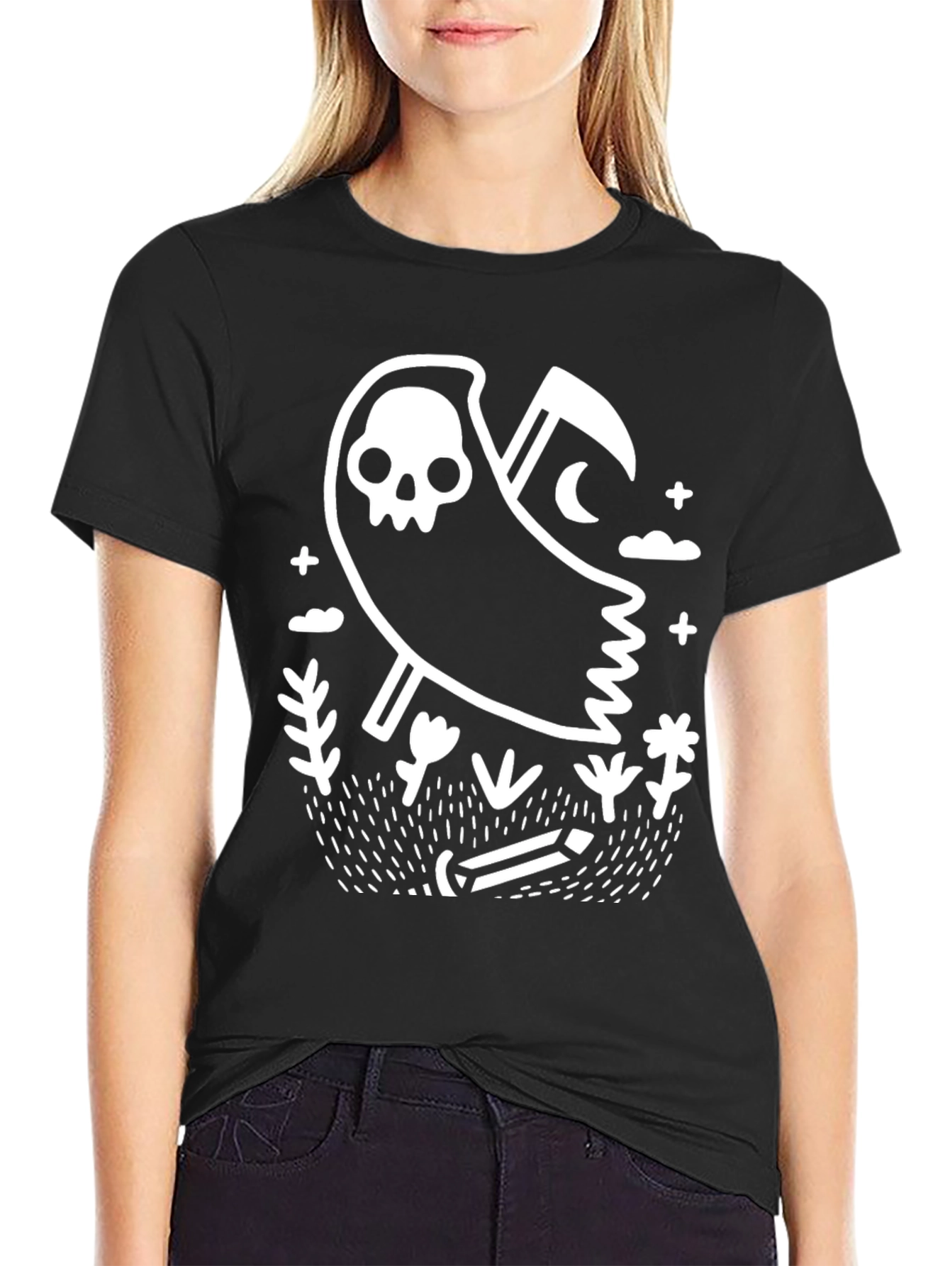 Black Grim Reaper Graphic T-Shirt - Black Cotton Tee view 2