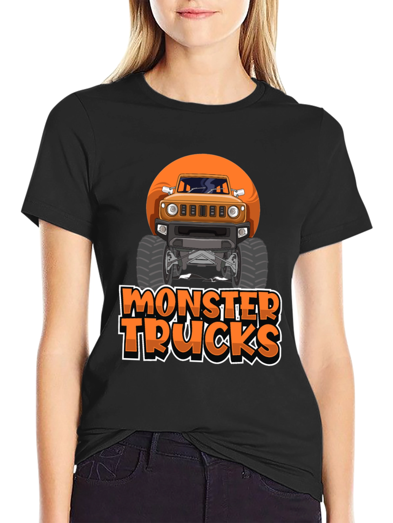 Black Monster Trucks Graphic Tee -  Black Crew Neck T-Shirt view 2